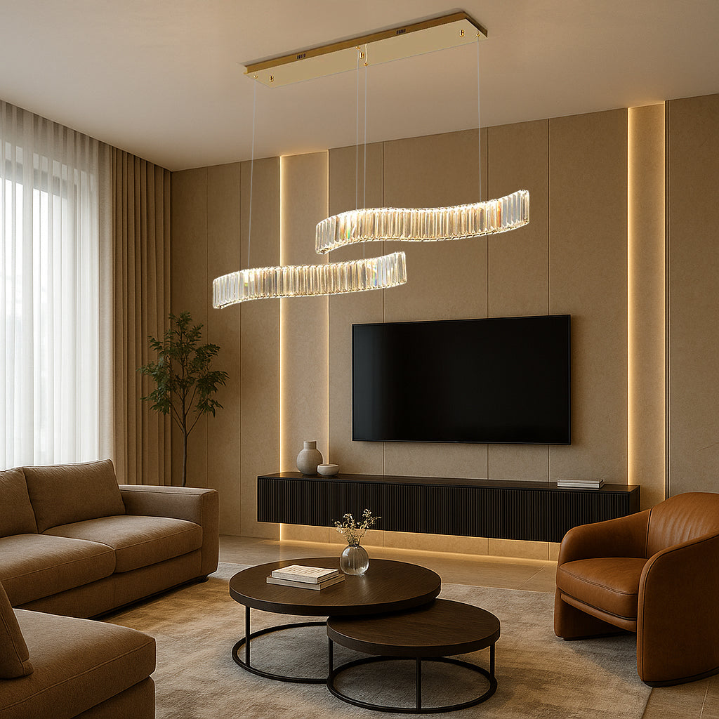 Dual Hanging Crystal Wave Pendant Light