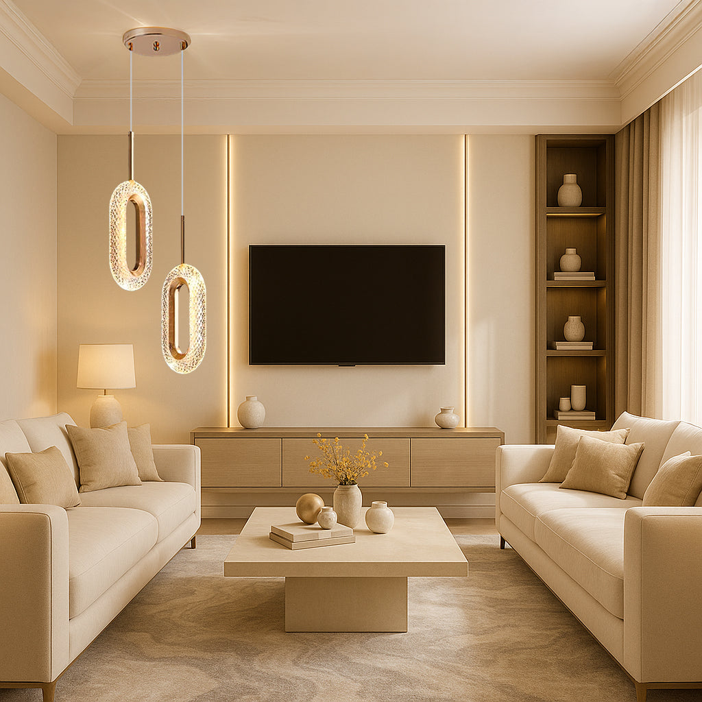 Luxury Crystal Dual Oval Ring Pendant Light