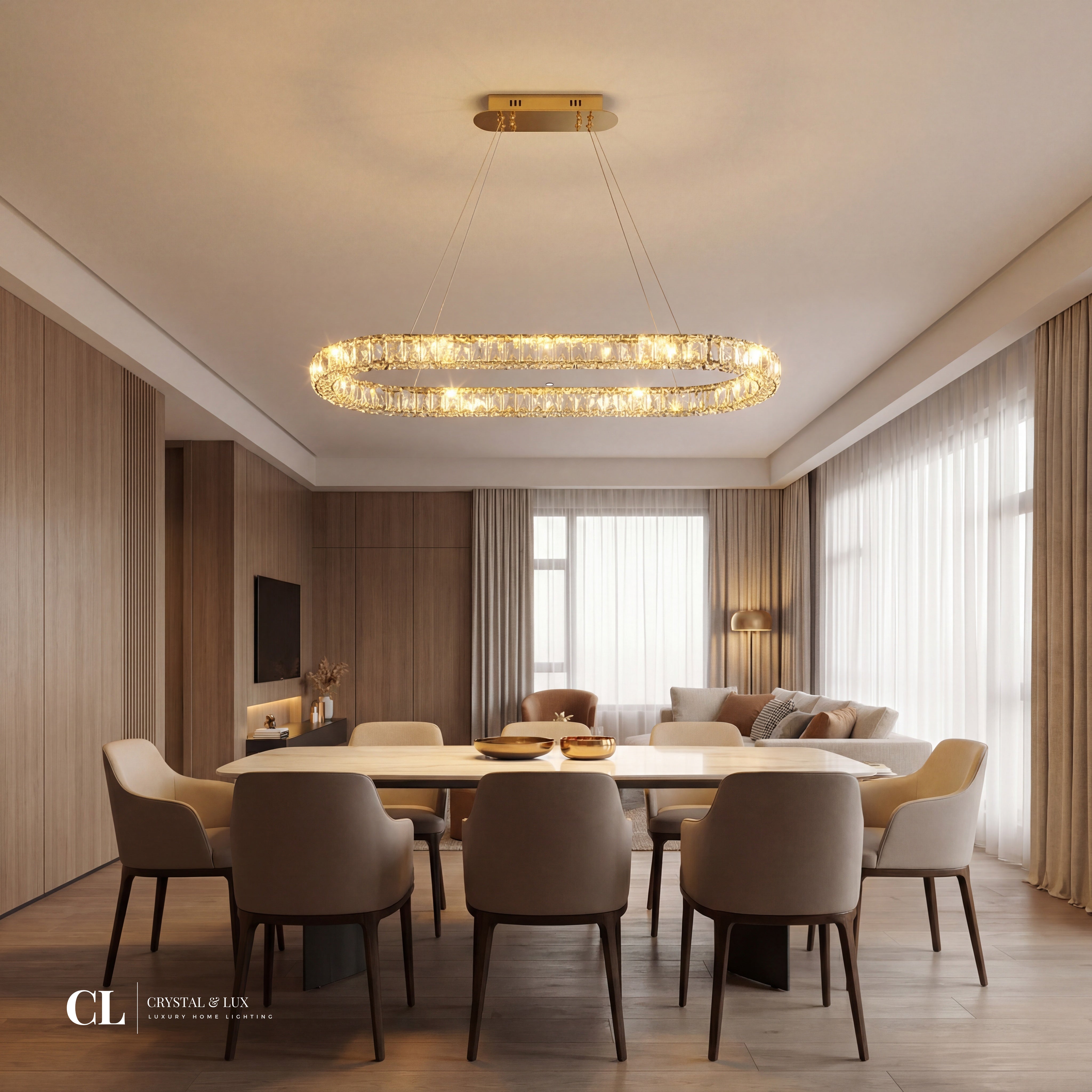 The Crystal Curved Frame Chandelier