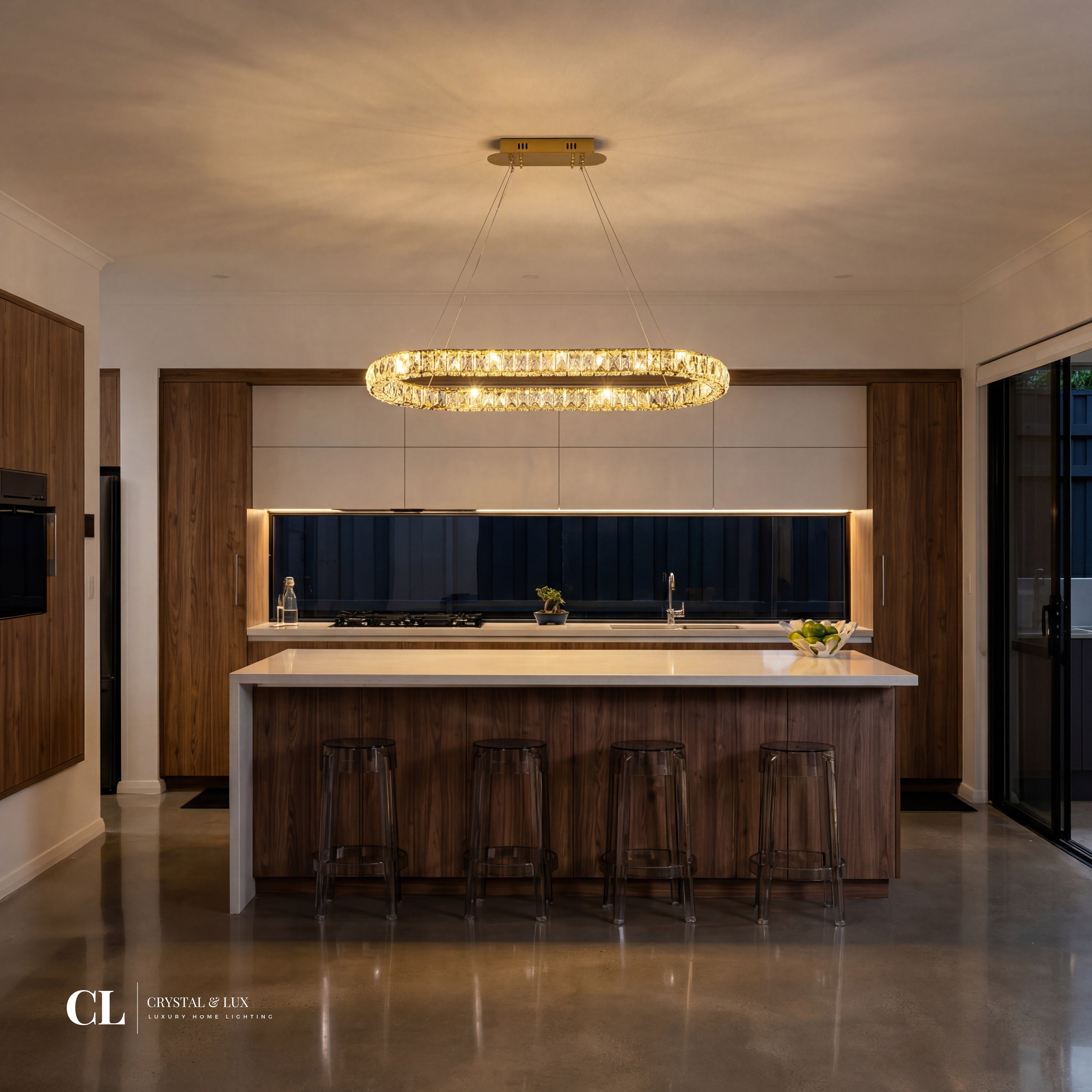 The Crystal Curved Frame Chandelier