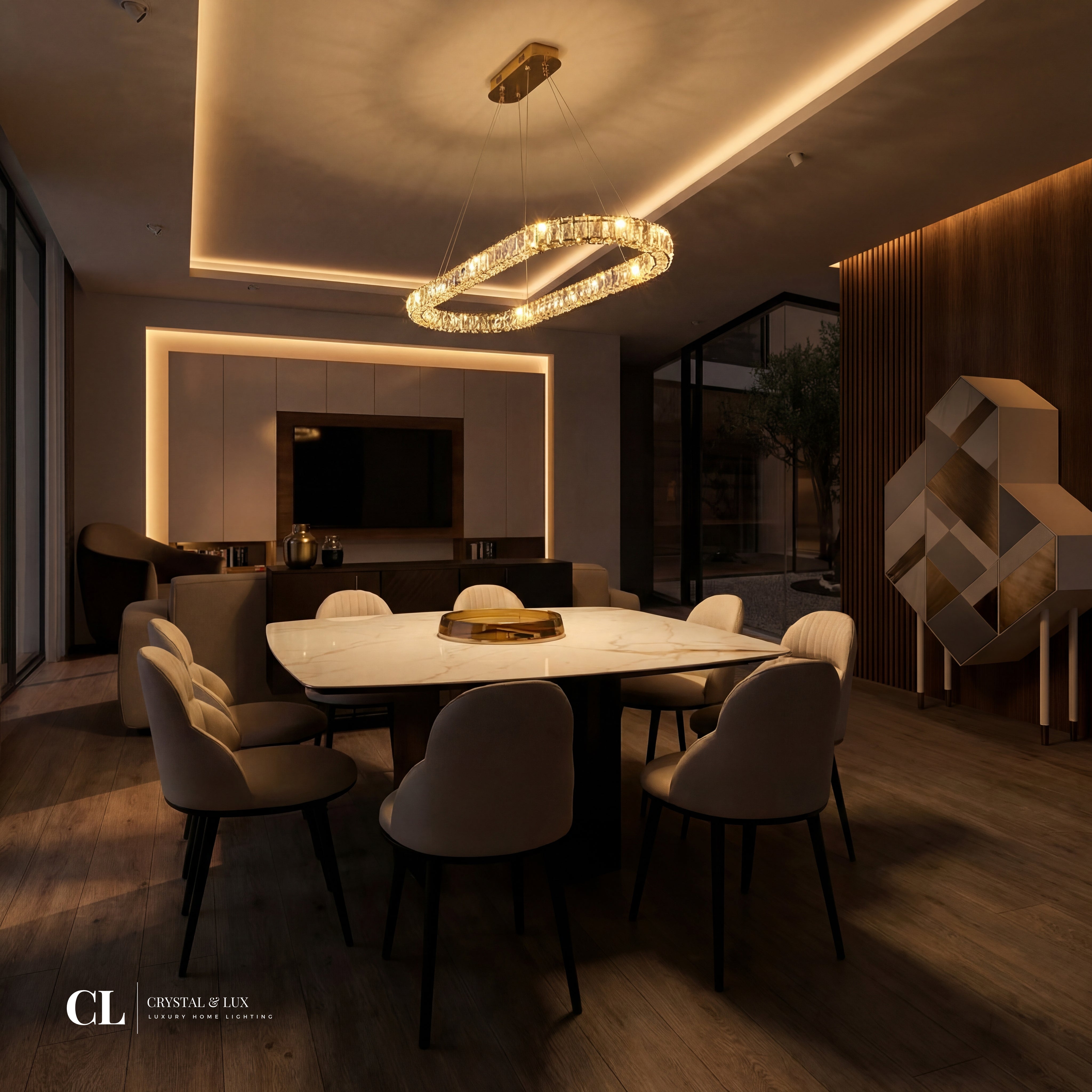 The Crystal Curved Frame Chandelier