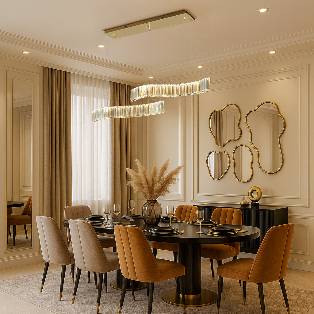 Dual Hanging Crystal Wave Pendant Light