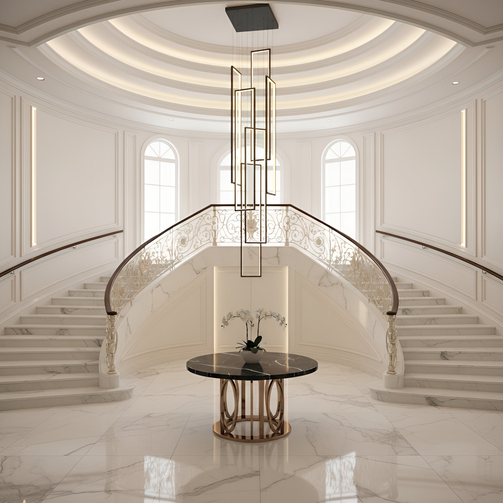 Modern Rectangle Frame Hanging LED Staircase Chandelier