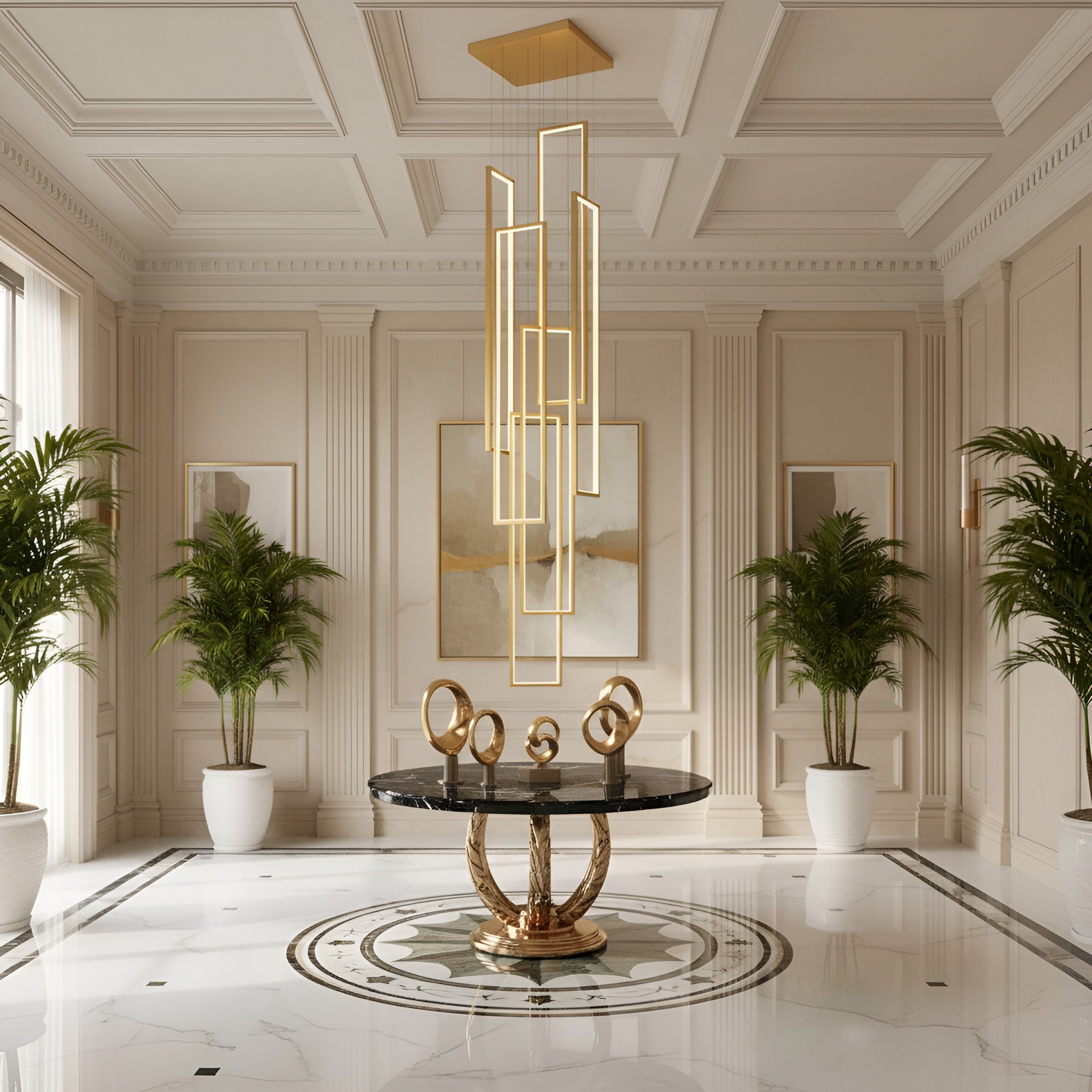 The Rectangle Frame Staircase Chandelier