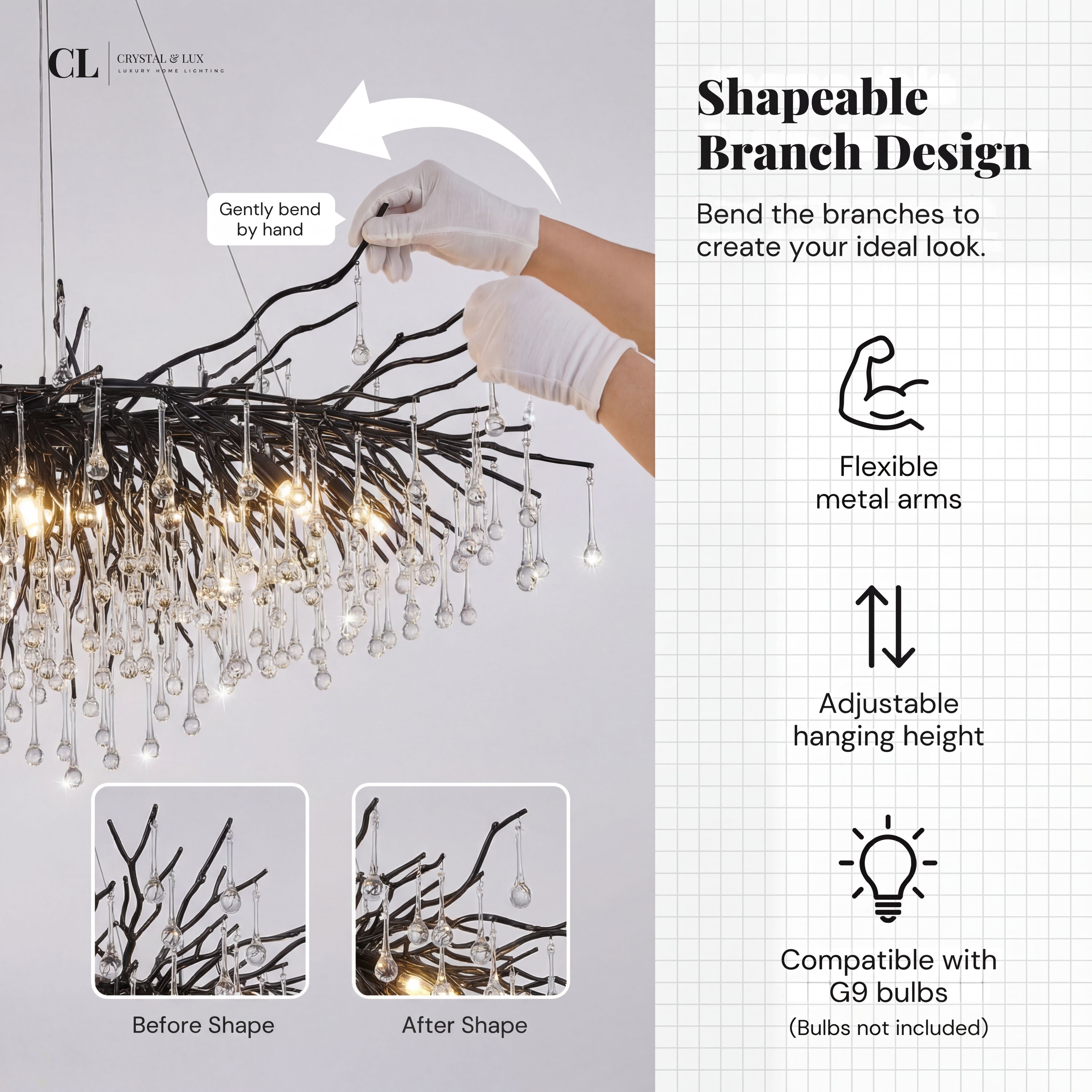 The Grand Crowned Branch Chandelier - Black