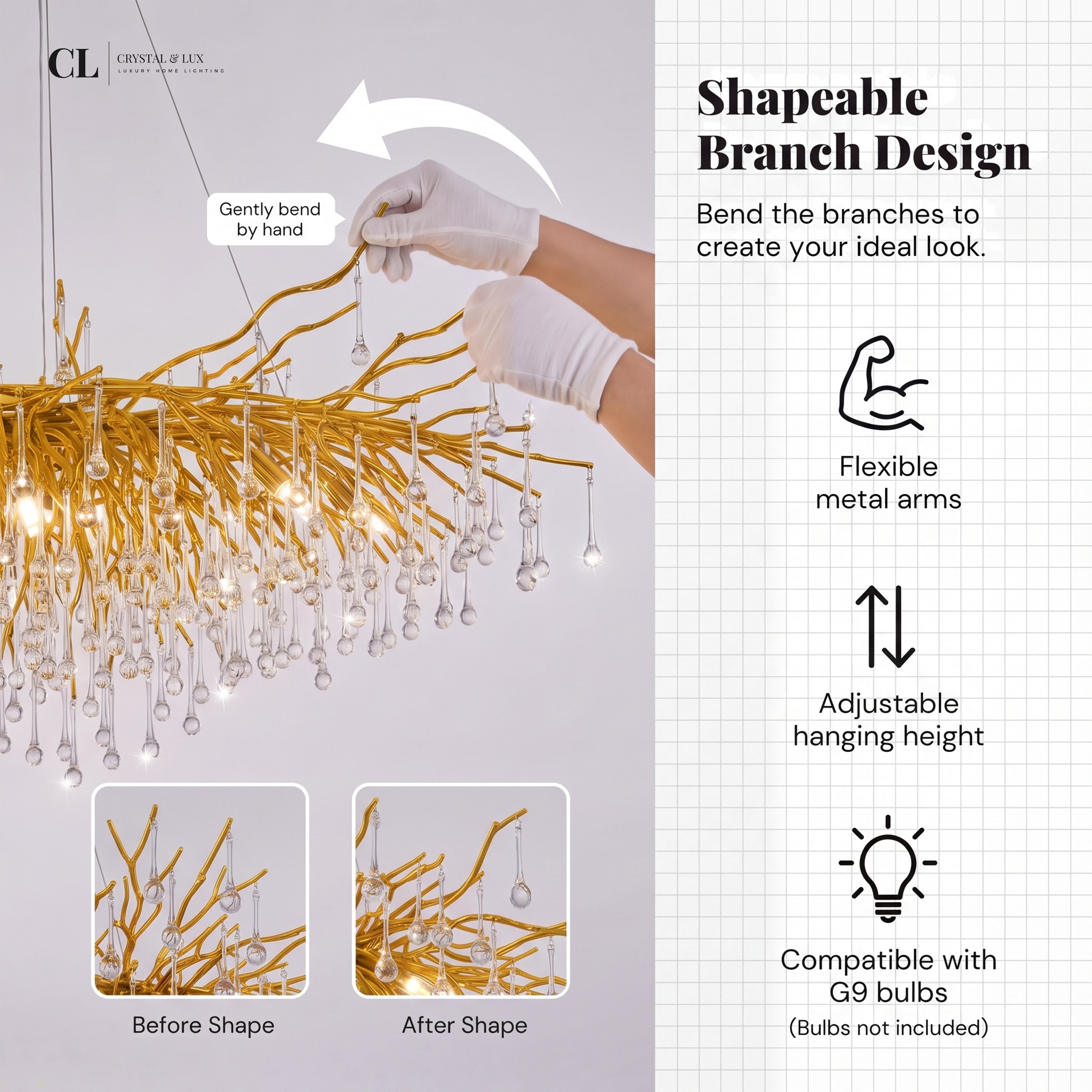 The Grand Crowned Branch Chandelier - Gold
