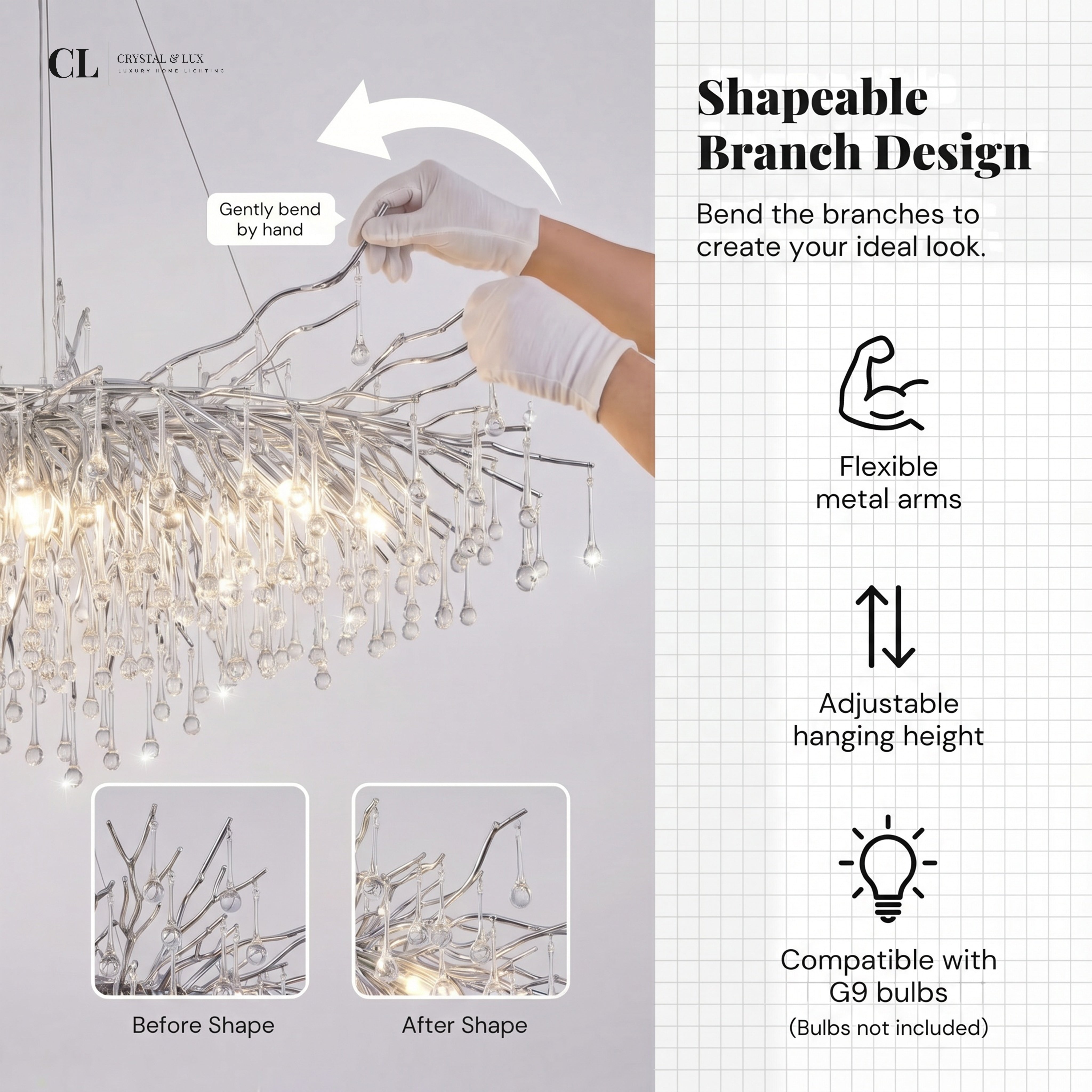 The Grand Crowned Branch Chandelier - Silver