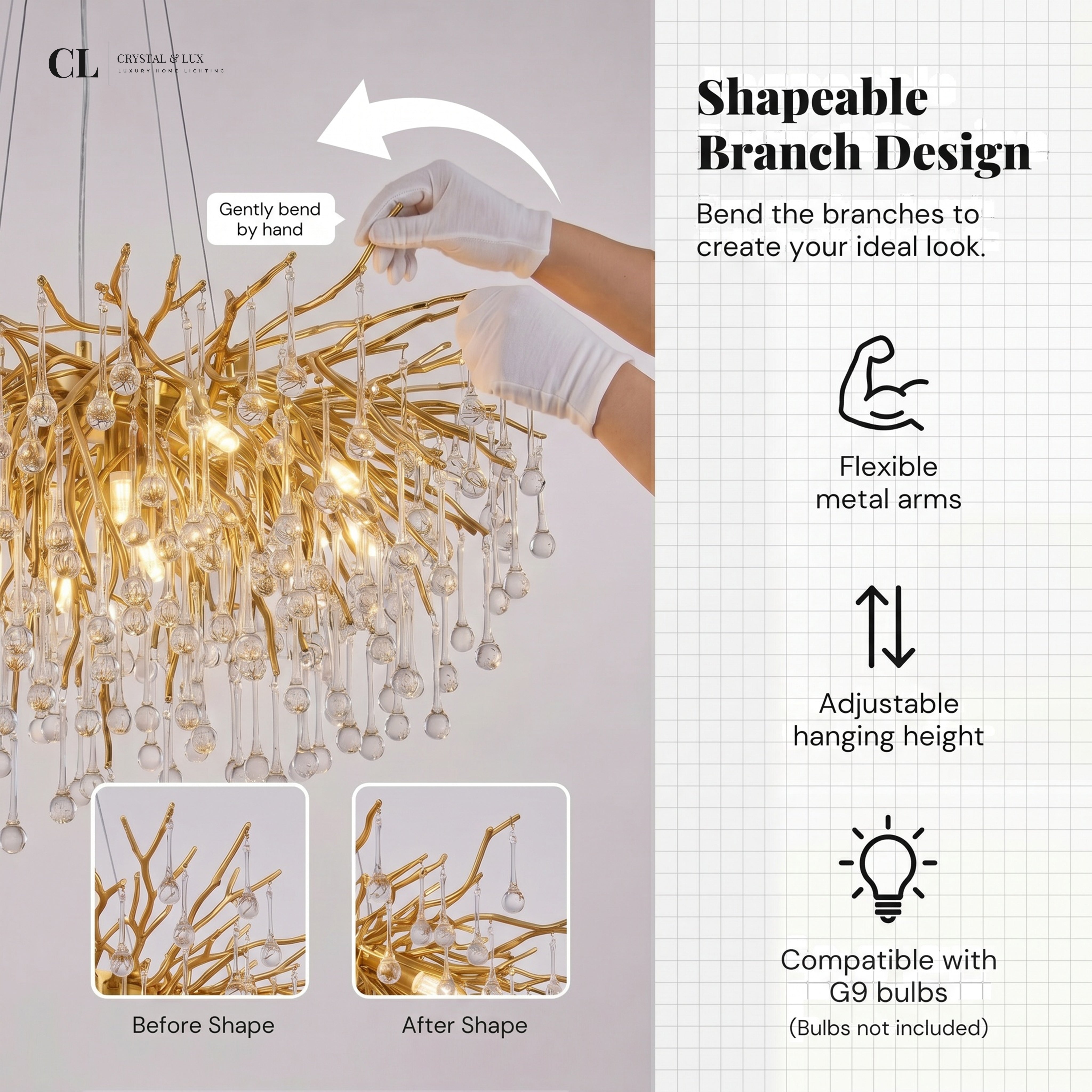 The Crowned Branch Chandelier - Gold