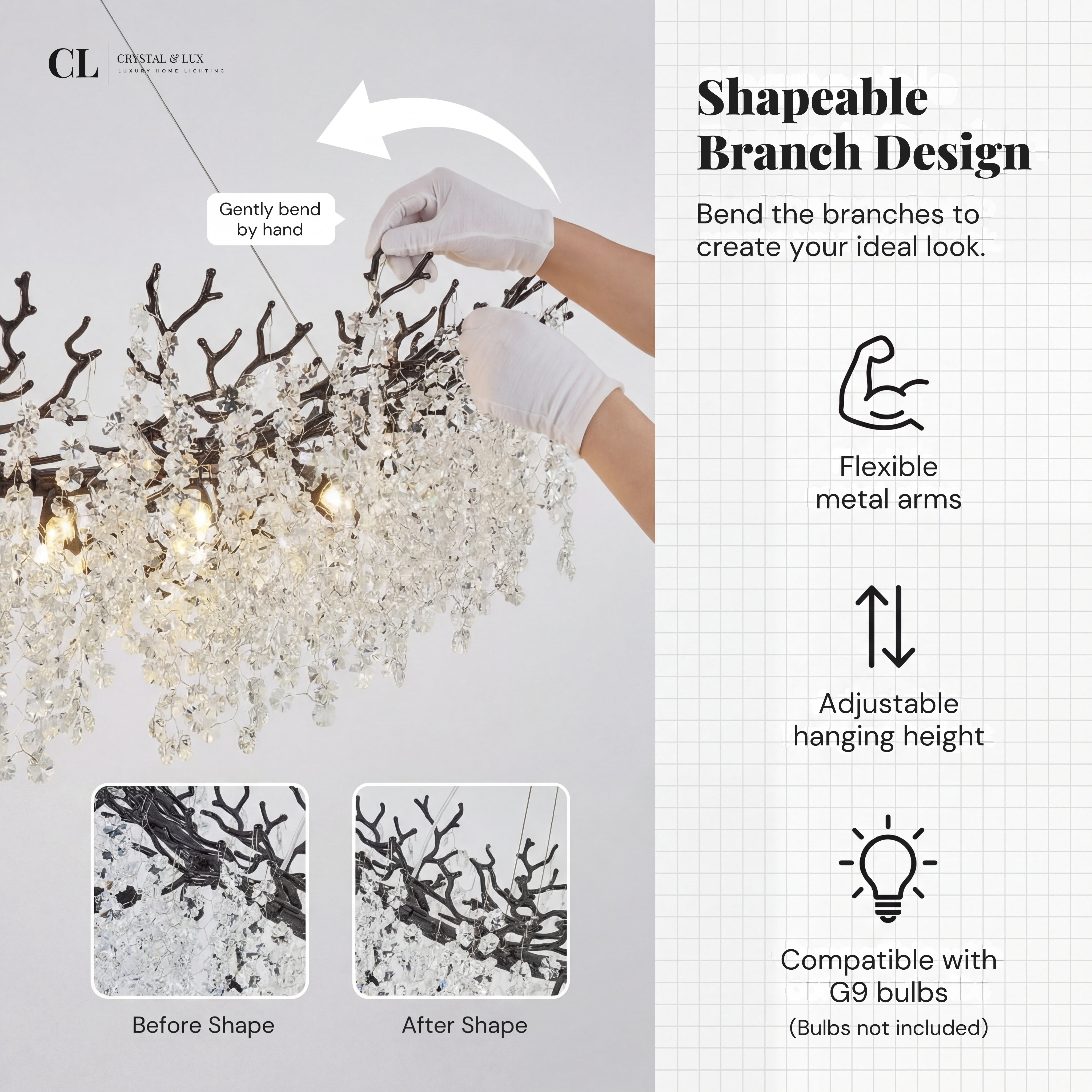 The Royal Crowned Branch Chandelier - Black