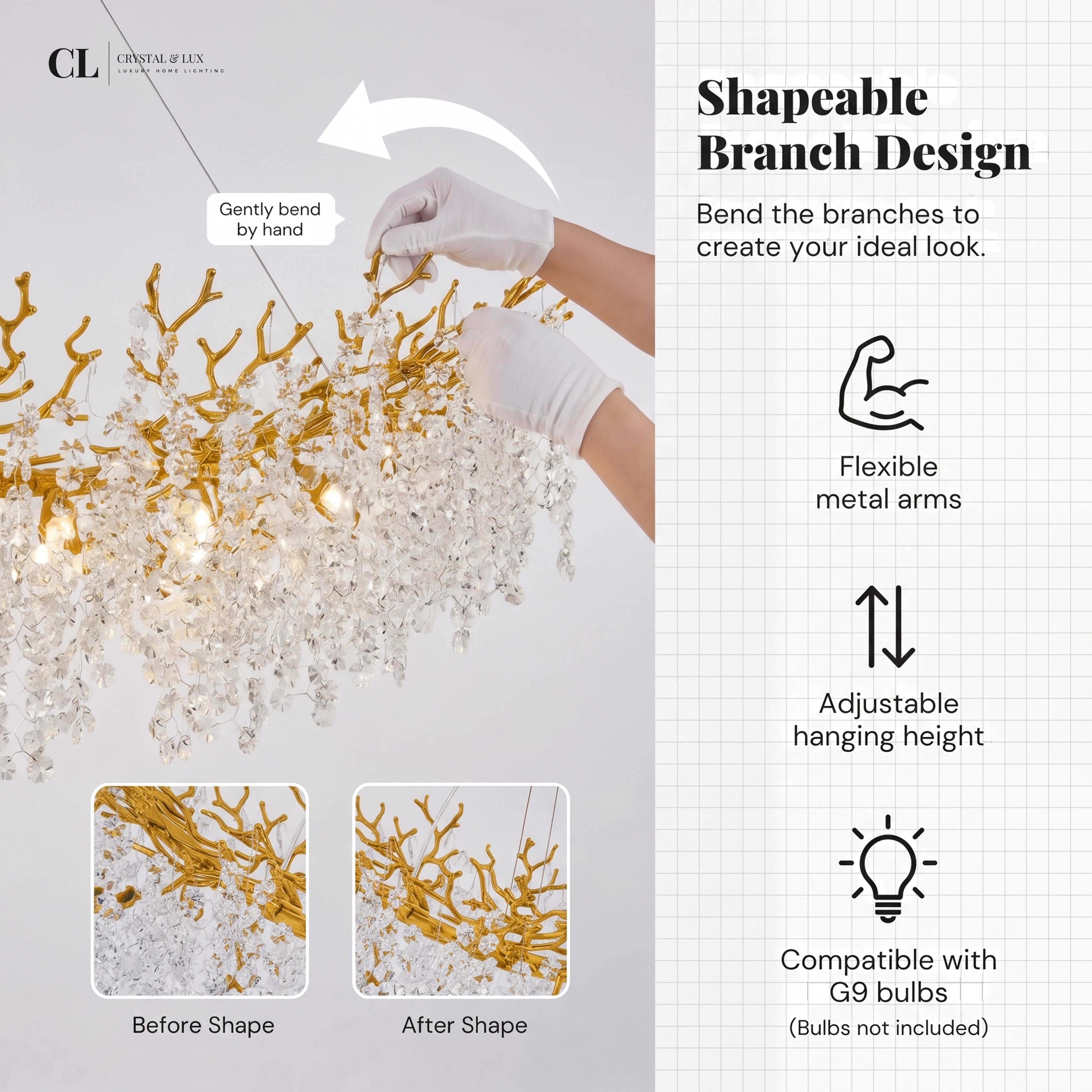 The Royal Crowned Branch Chandelier - Gold