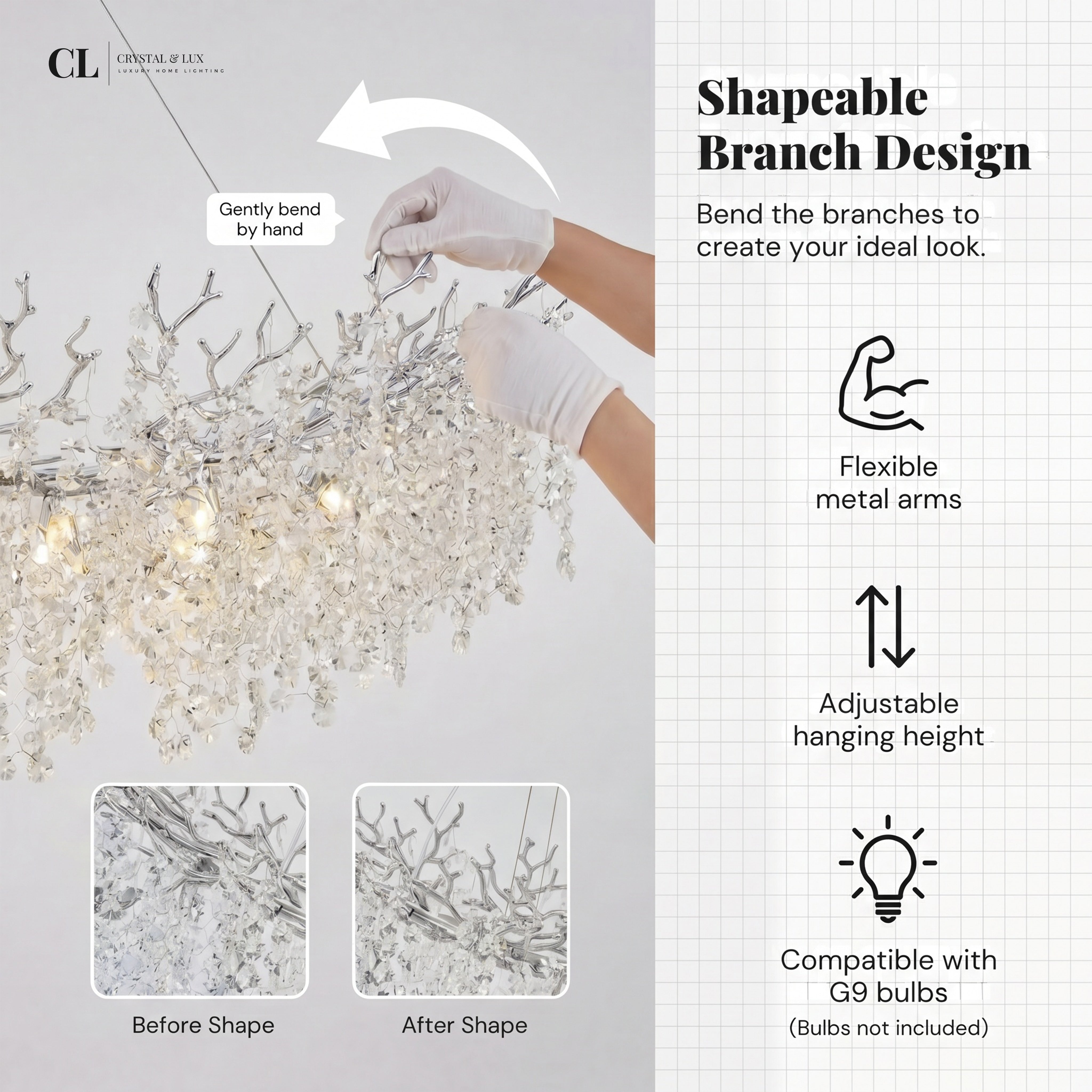 The Royal Crowned Branch Chandelier - Silver