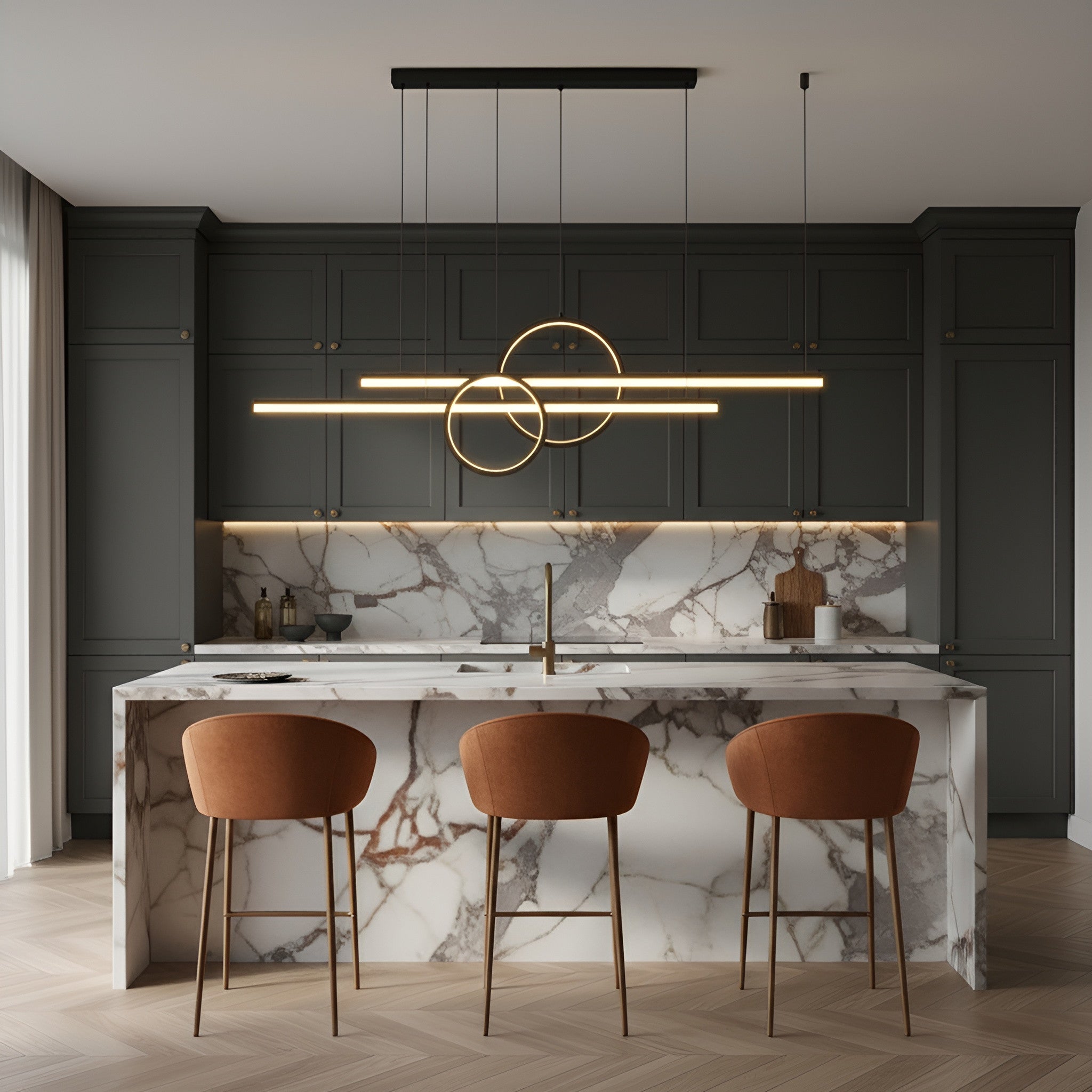 Modern Linear Ring Layered Chandelier Pendant