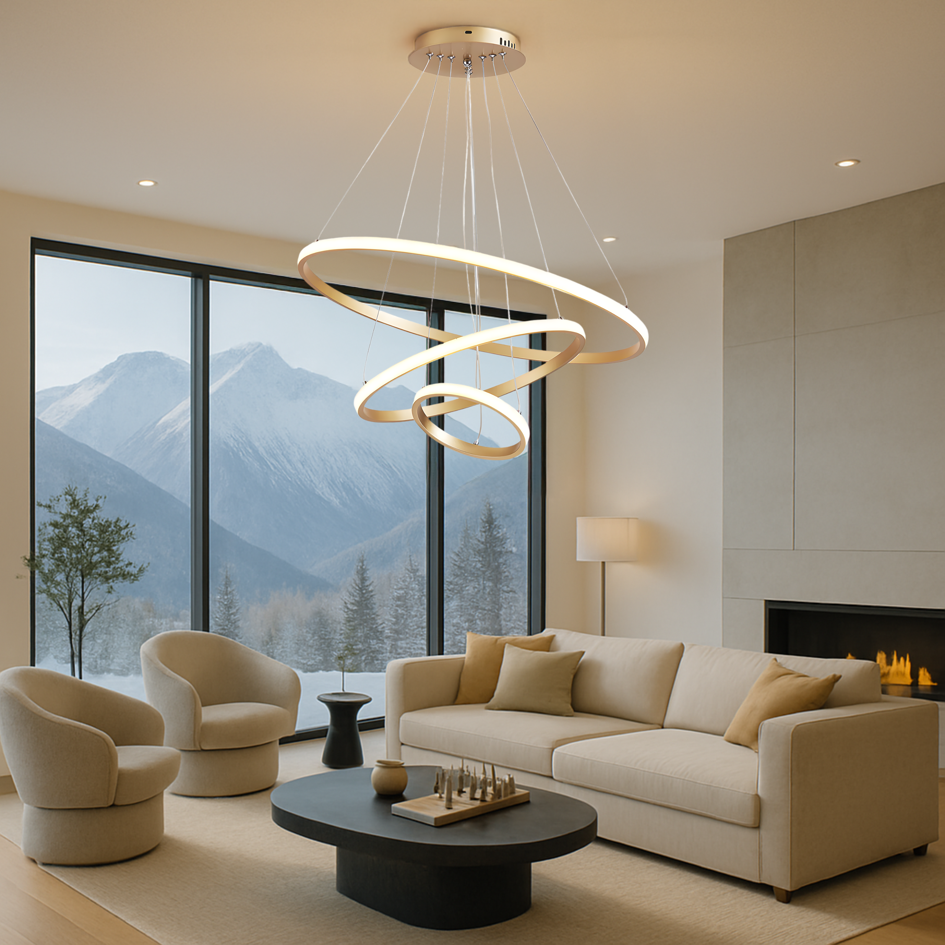 Modern 3-Ring Halo Chandelier Pendant