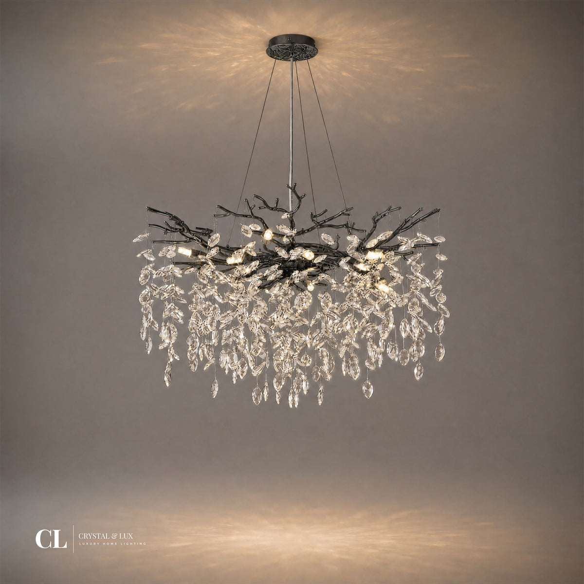 The Majestic Crowned Branch Chandelier (w/ Crystal Leaves)