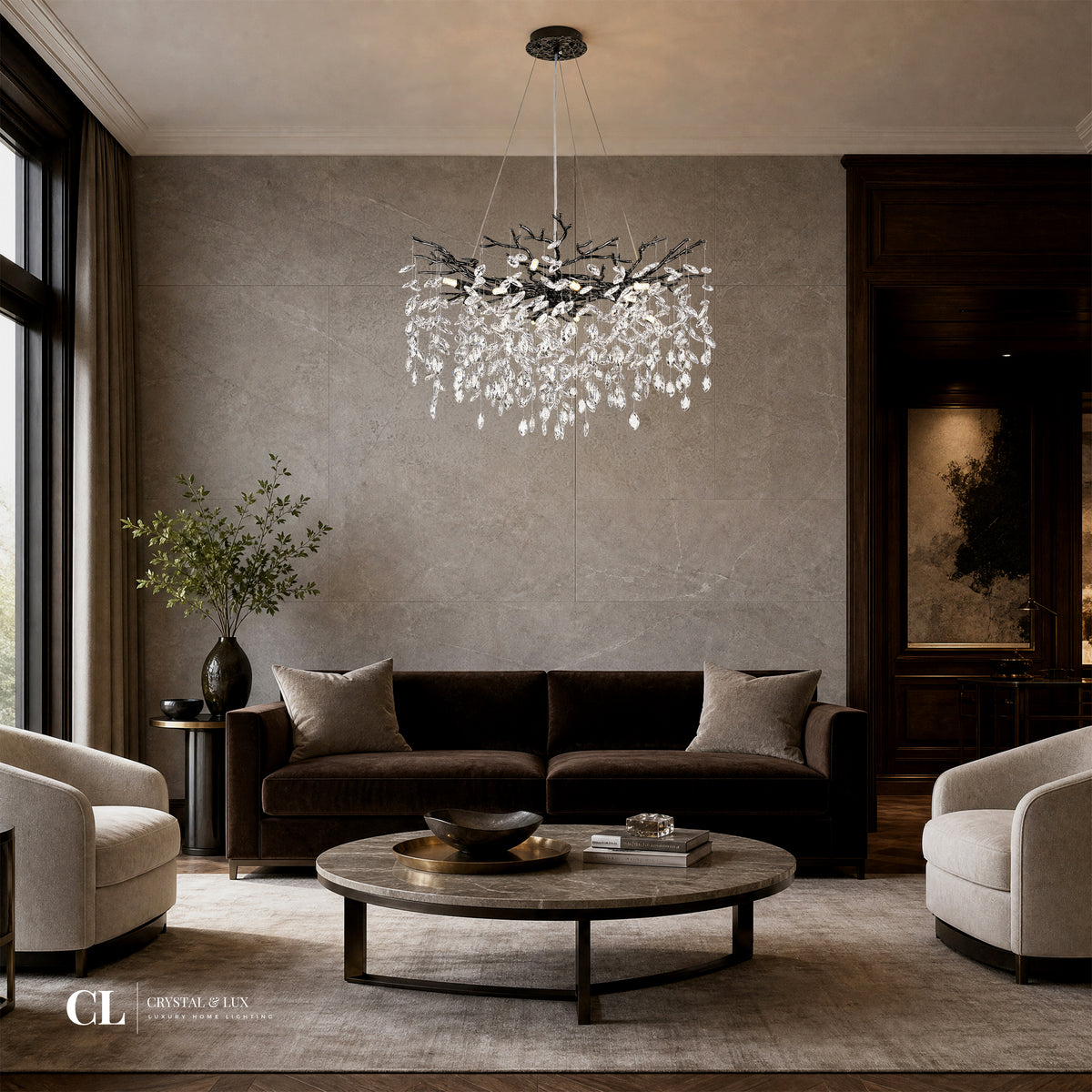 The Majestic Crowned Branch Chandelier (w/ Crystal Leaves)