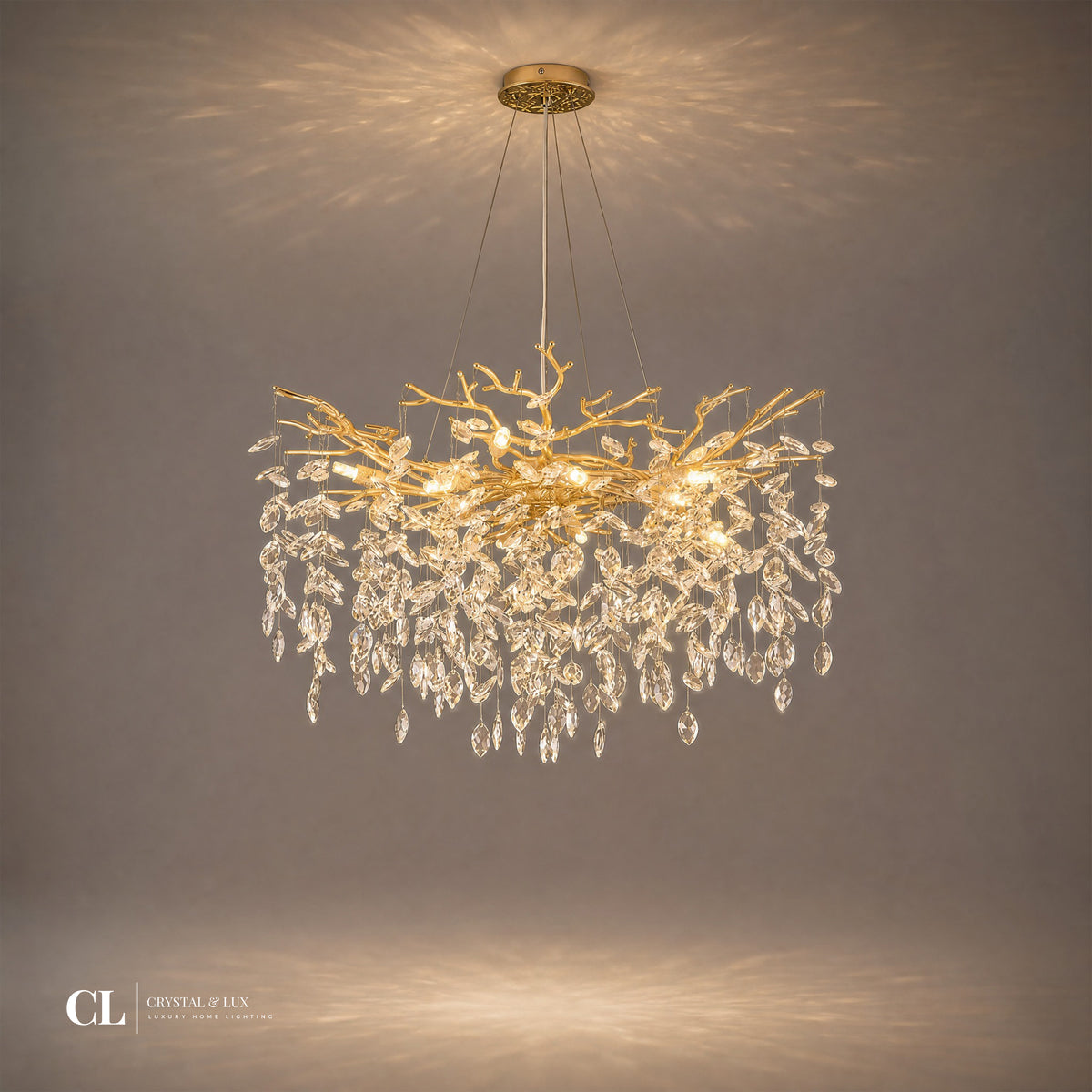 The Majestic Crowned Branch Chandelier (w/ Crystal Leaves)