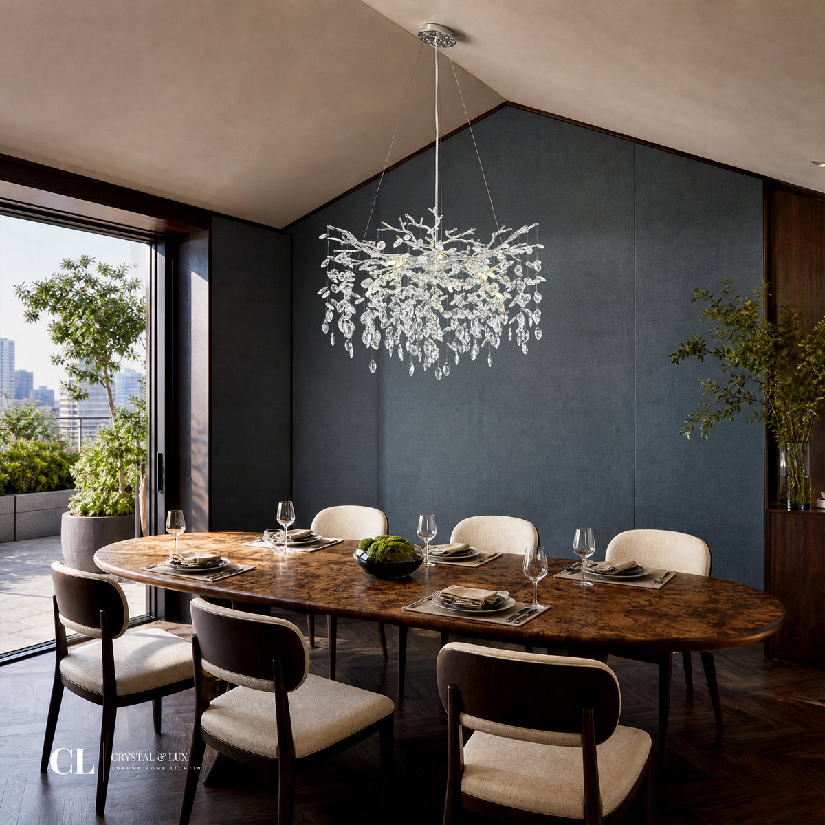 The Majestic Crowned Branch Chandelier (w/ Crystal Leaves)