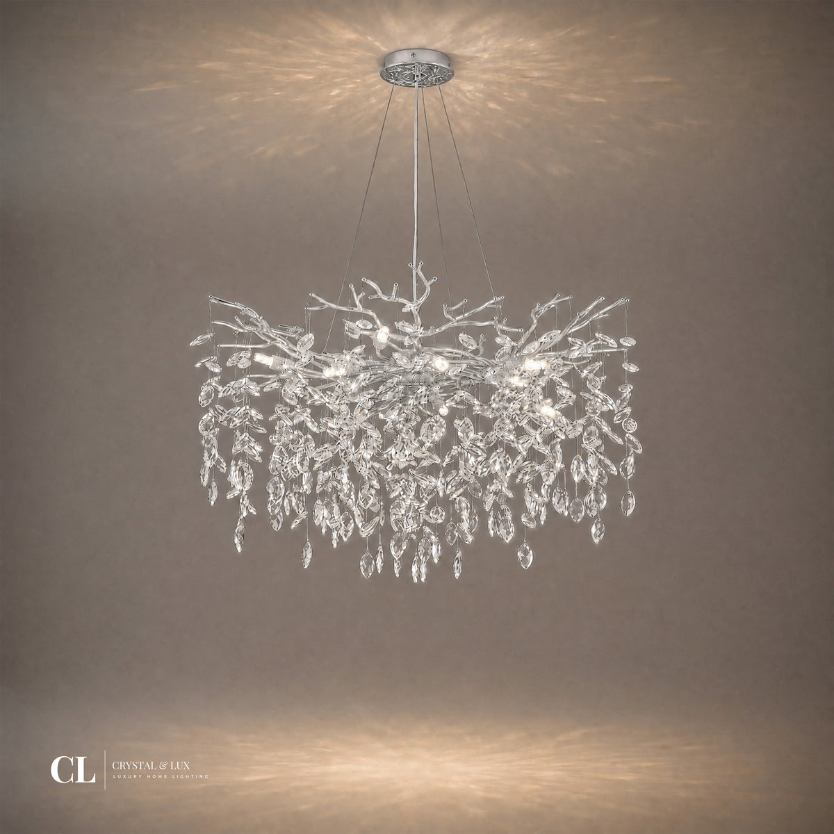 The Majestic Crowned Branch Chandelier (w/ Crystal Leaves)