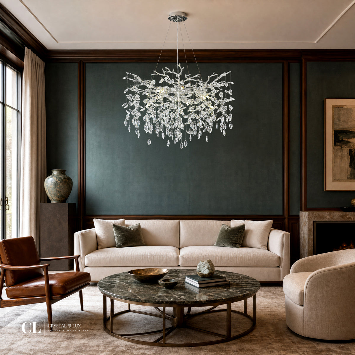 The Majestic Crowned Branch Chandelier (w/ Crystal Leaves)