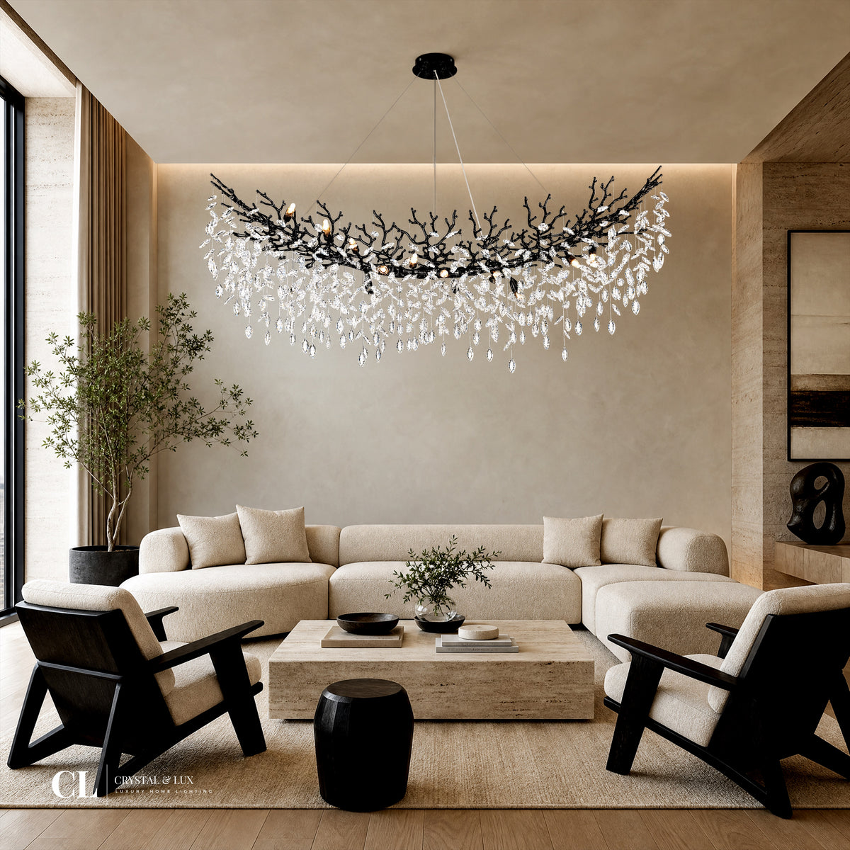 The Royal Crowned Branch Chandelier (w/ Crystal Leaves)