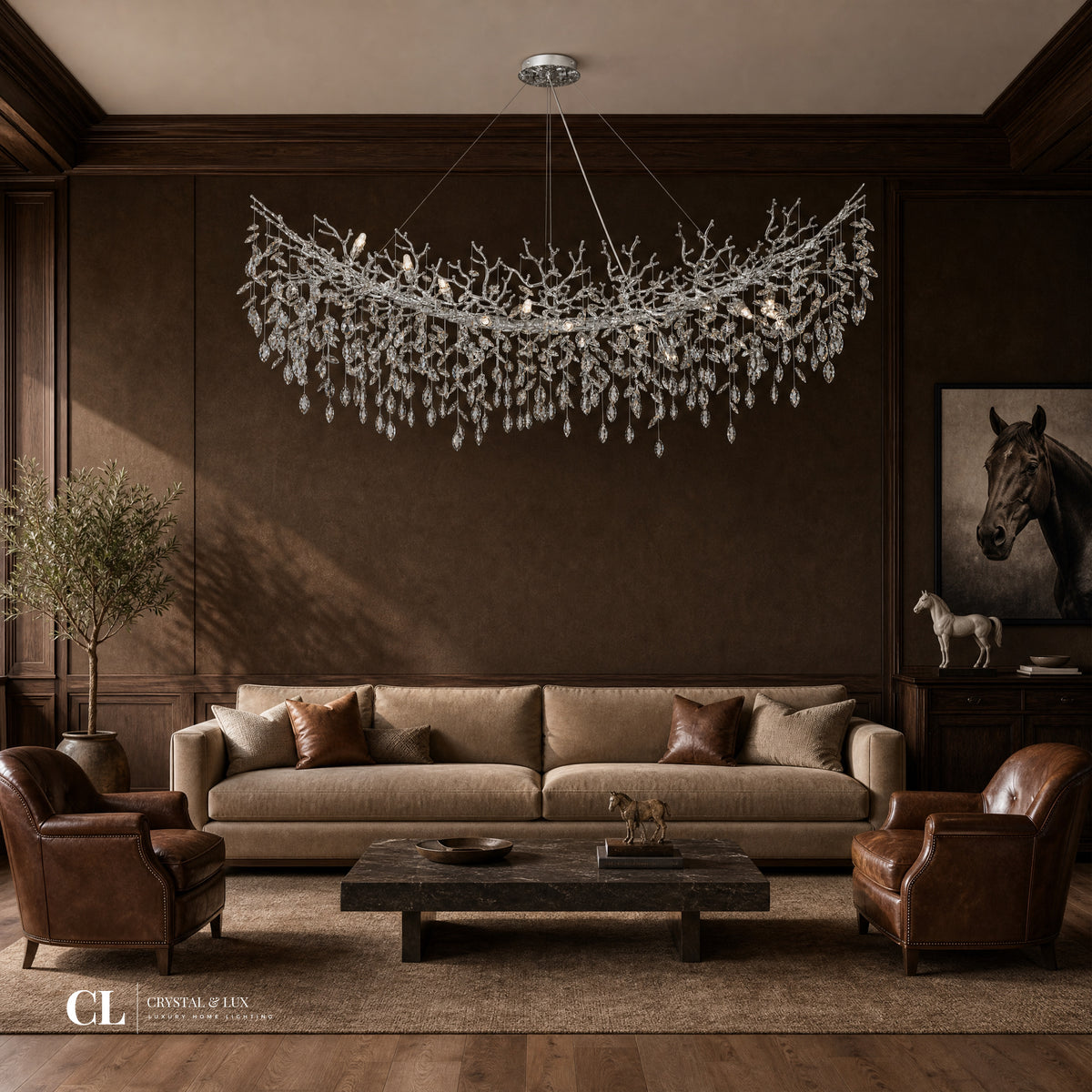 The Royal Crowned Branch Chandelier (w/ Crystal Leaves)