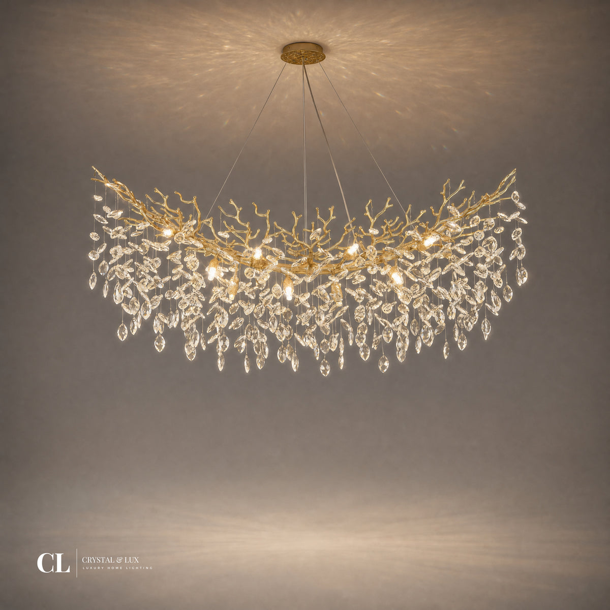 The Royal Crowned Branch Chandelier (w/ Crystal Leaves)