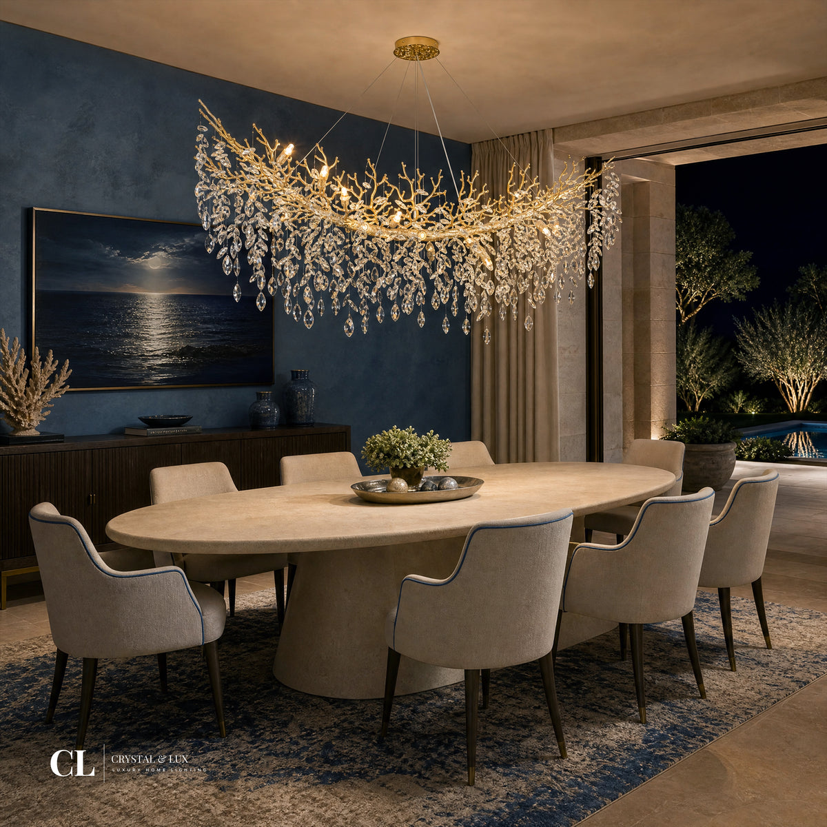 The Royal Crowned Branch Chandelier (w/ Crystal Leaves)