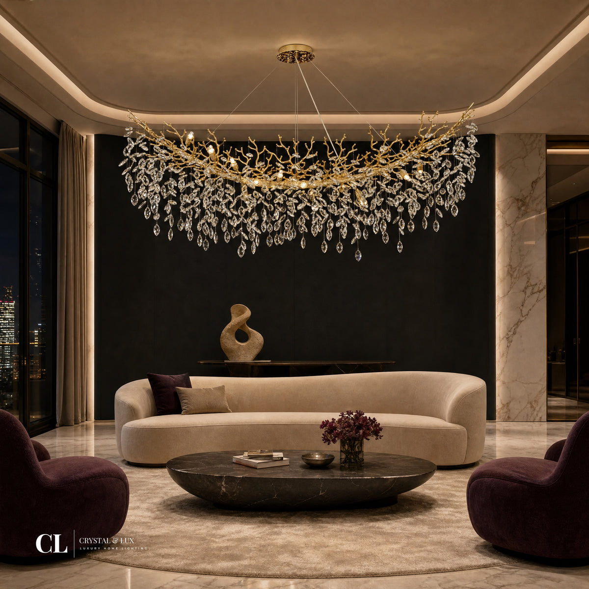 The Royal Crowned Branch Chandelier (w/ Crystal Leaves)