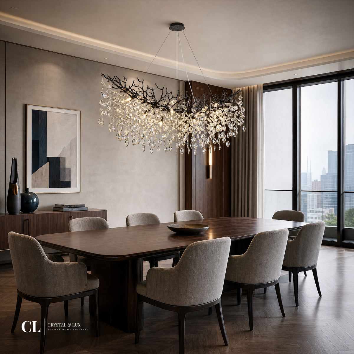 The Royal Crowned Branch Chandelier (w/ Crystal Leaves)