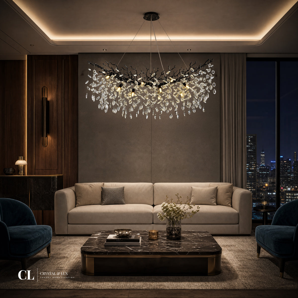 The Royal Crowned Branch Chandelier (w/ Crystal Leaves)