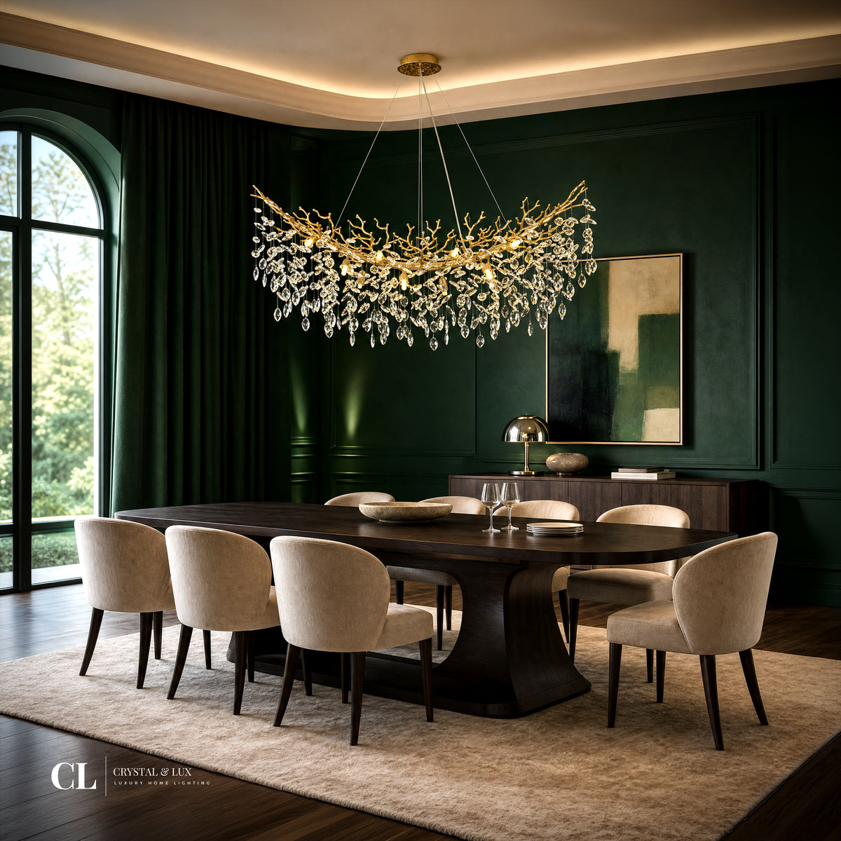 The Royal Crowned Branch Chandelier (w/ Crystal Leaves)