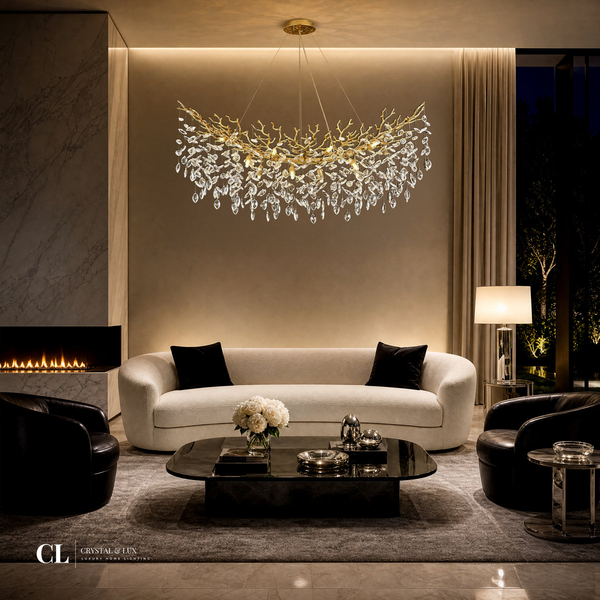 The Royal Crowned Branch Chandelier (w/ Crystal Leaves)