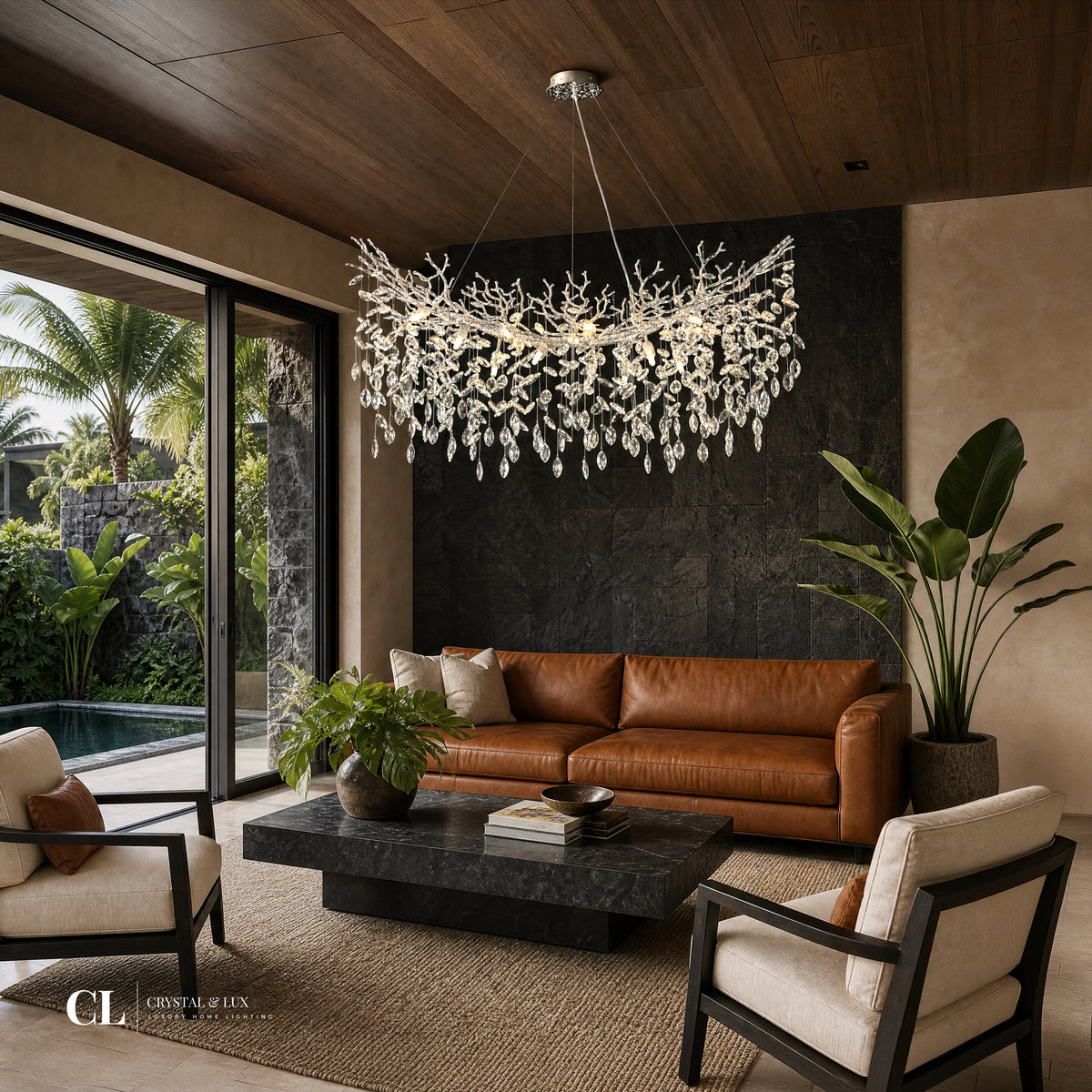 The Royal Crowned Branch Chandelier (w/ Crystal Leaves)