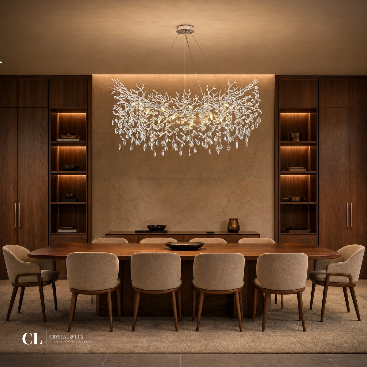 The Royal Crowned Branch Chandelier (w/ Crystal Leaves)