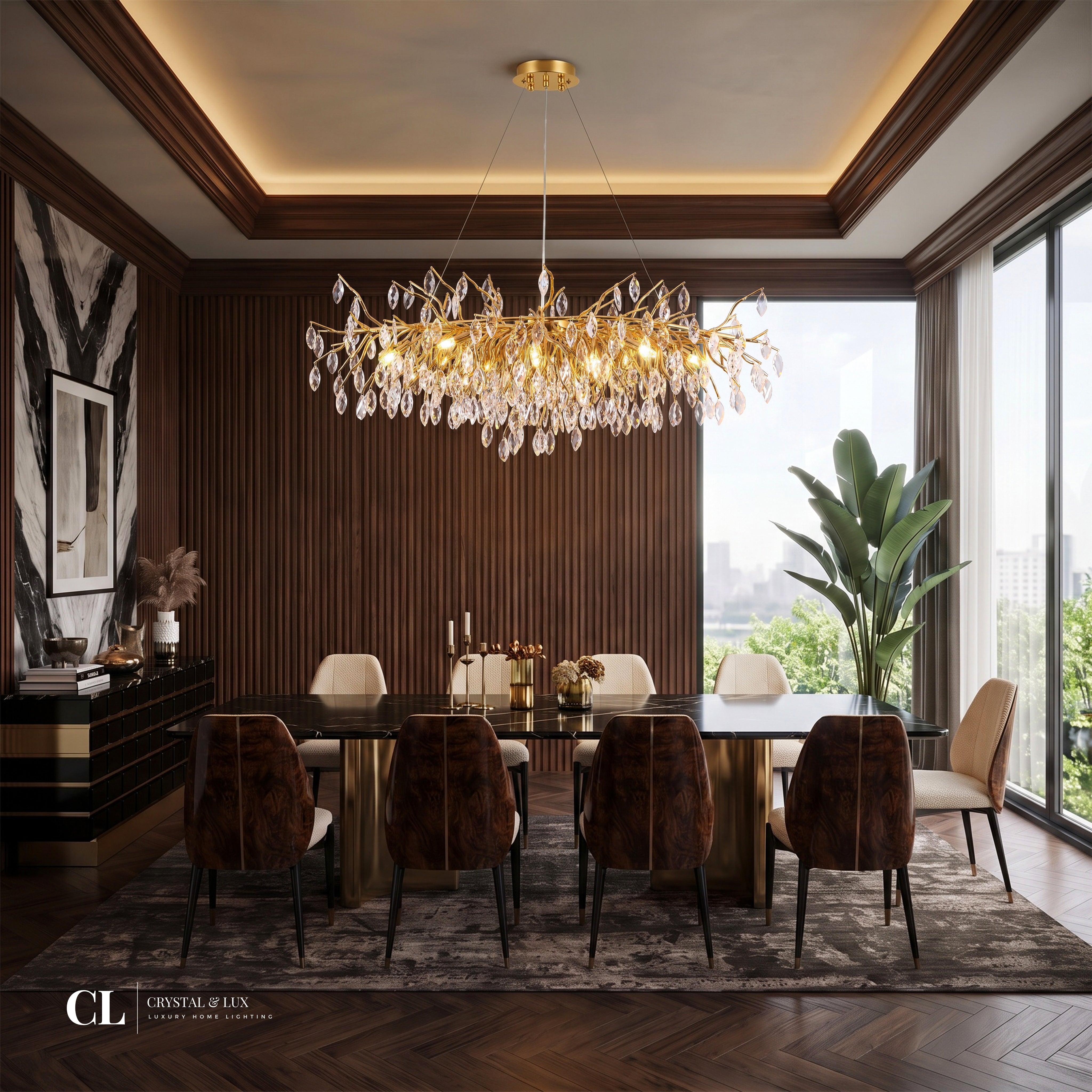 The Grand Crowned Branch Chandelier (w/ Crystal Leaves)