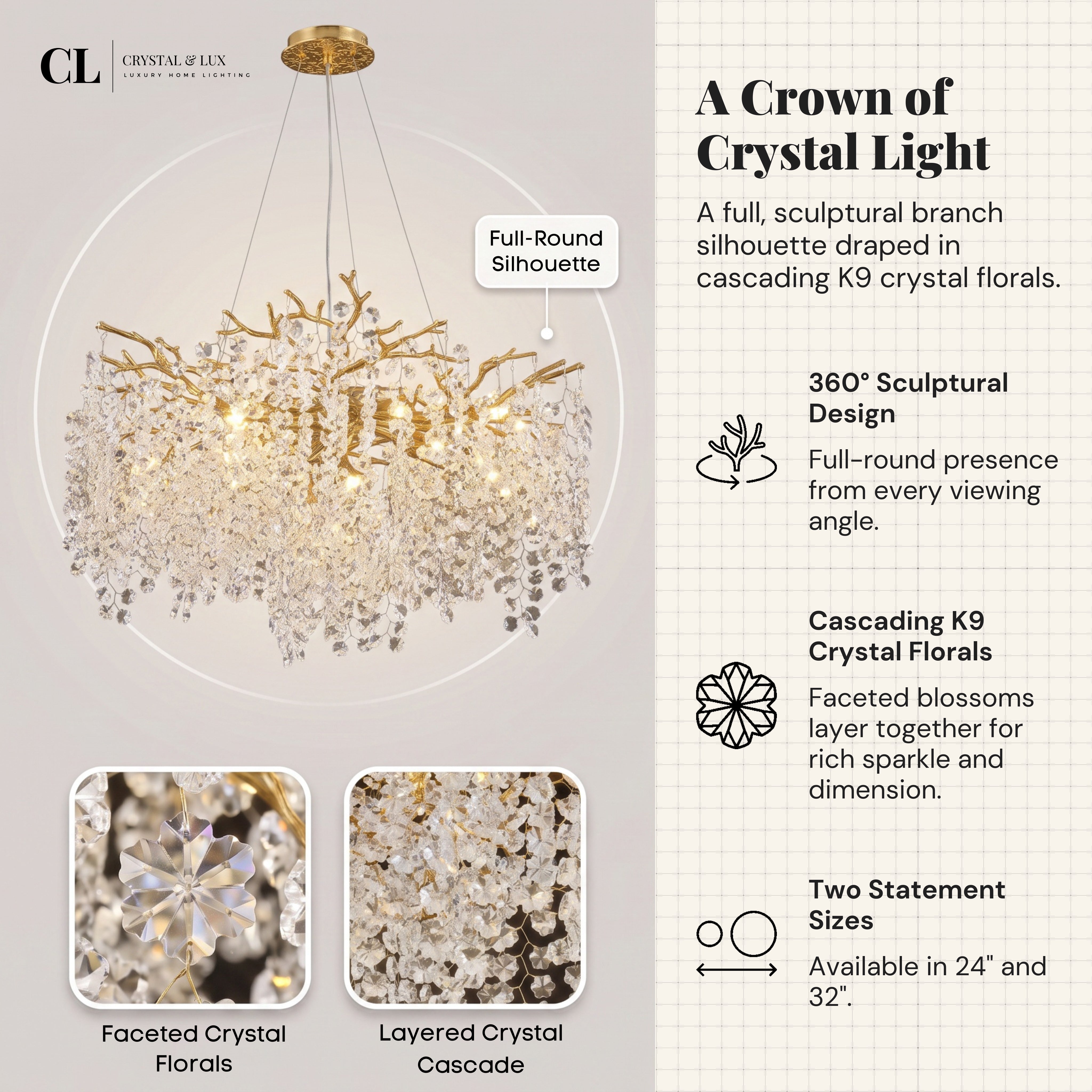 The Majestic Crowned Branch Chandelier