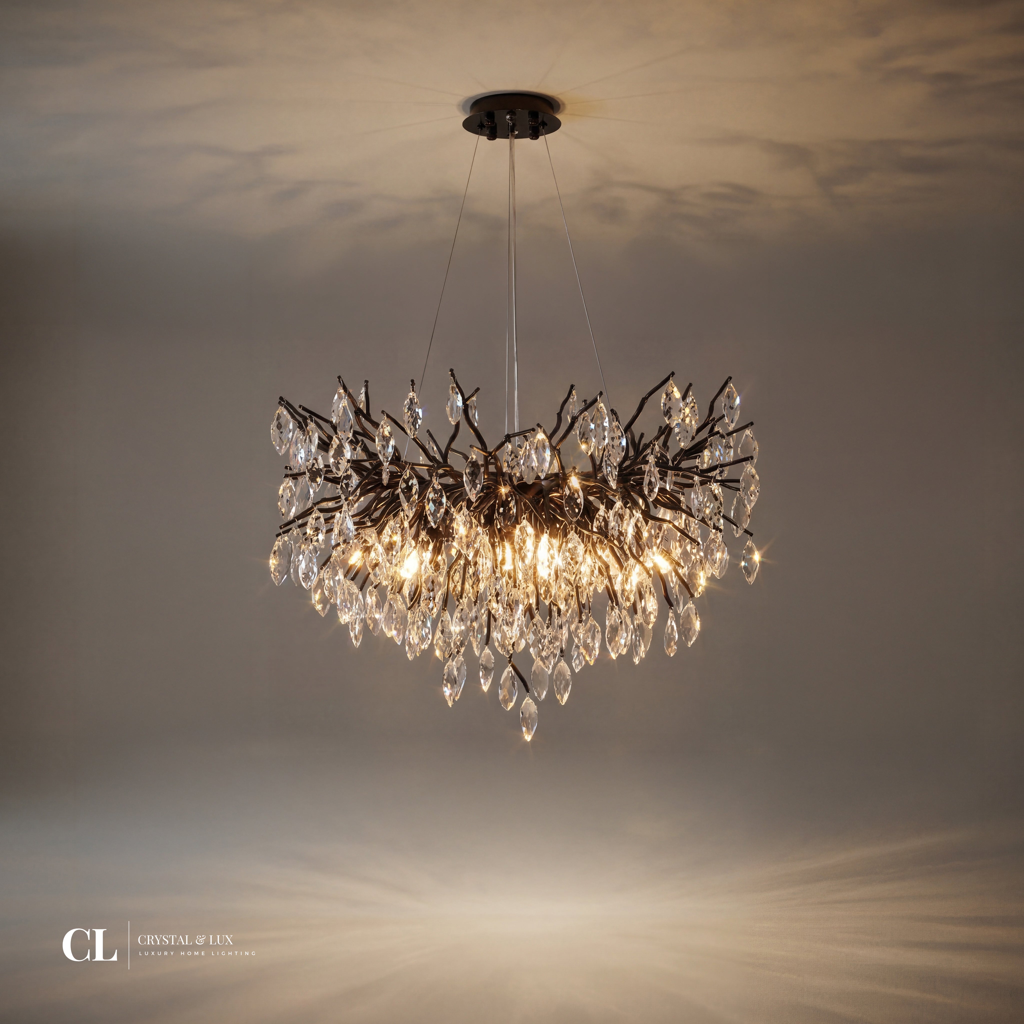 The Crowned Branch Chandelier (w/ Crystal Leaves)