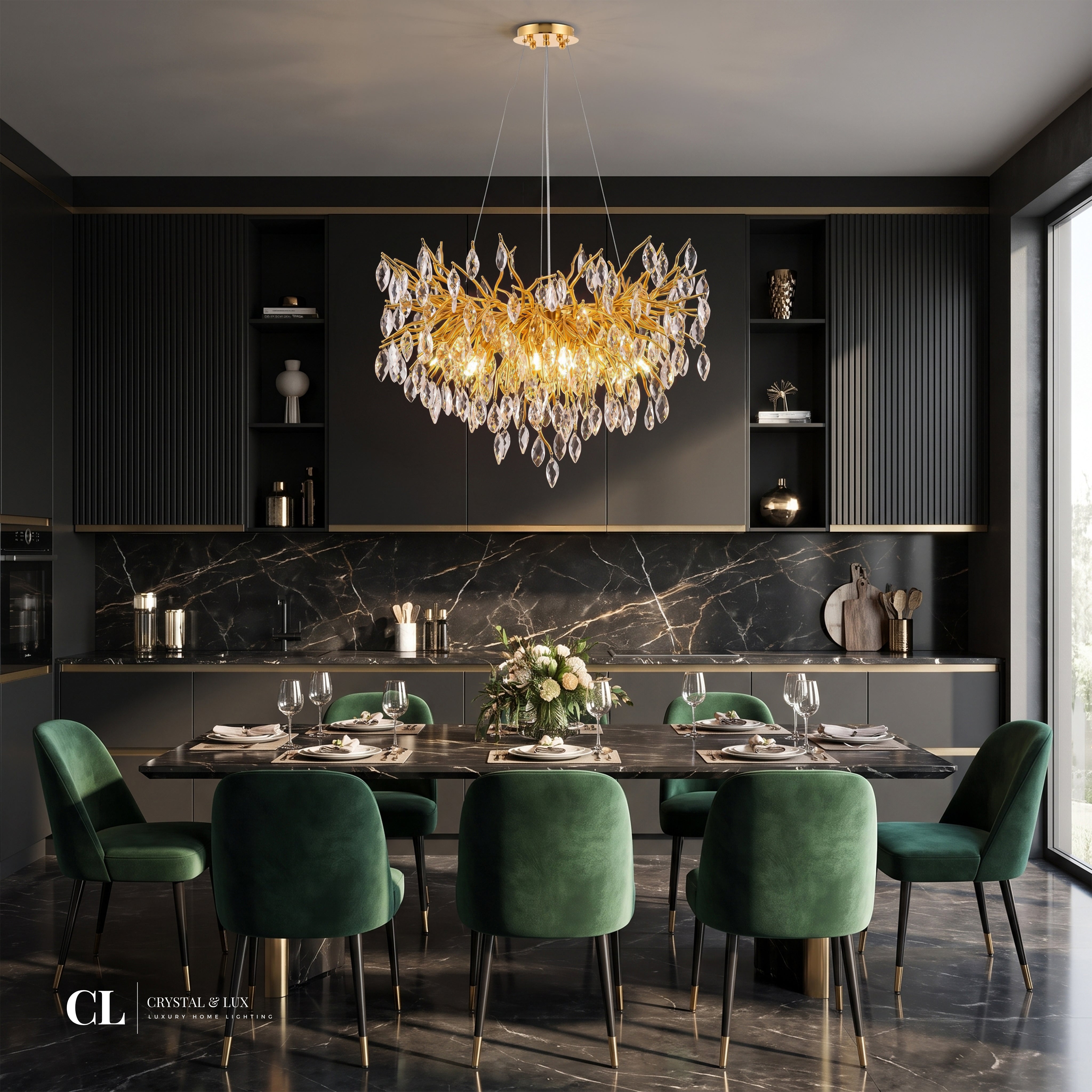 The Crowned Branch Chandelier (w/ Crystal Leaves)