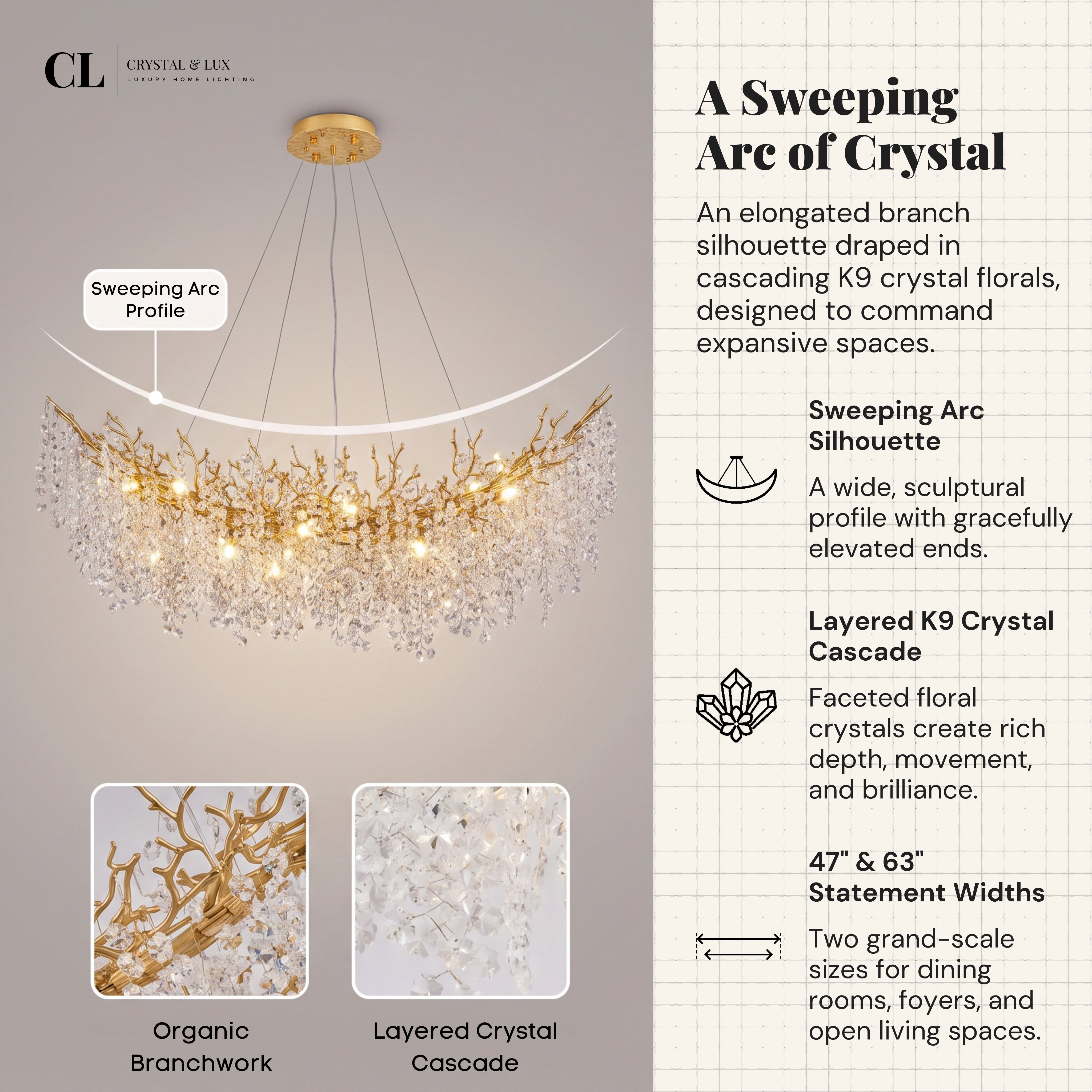 The Royal Crowned Branch Chandelier - Gold