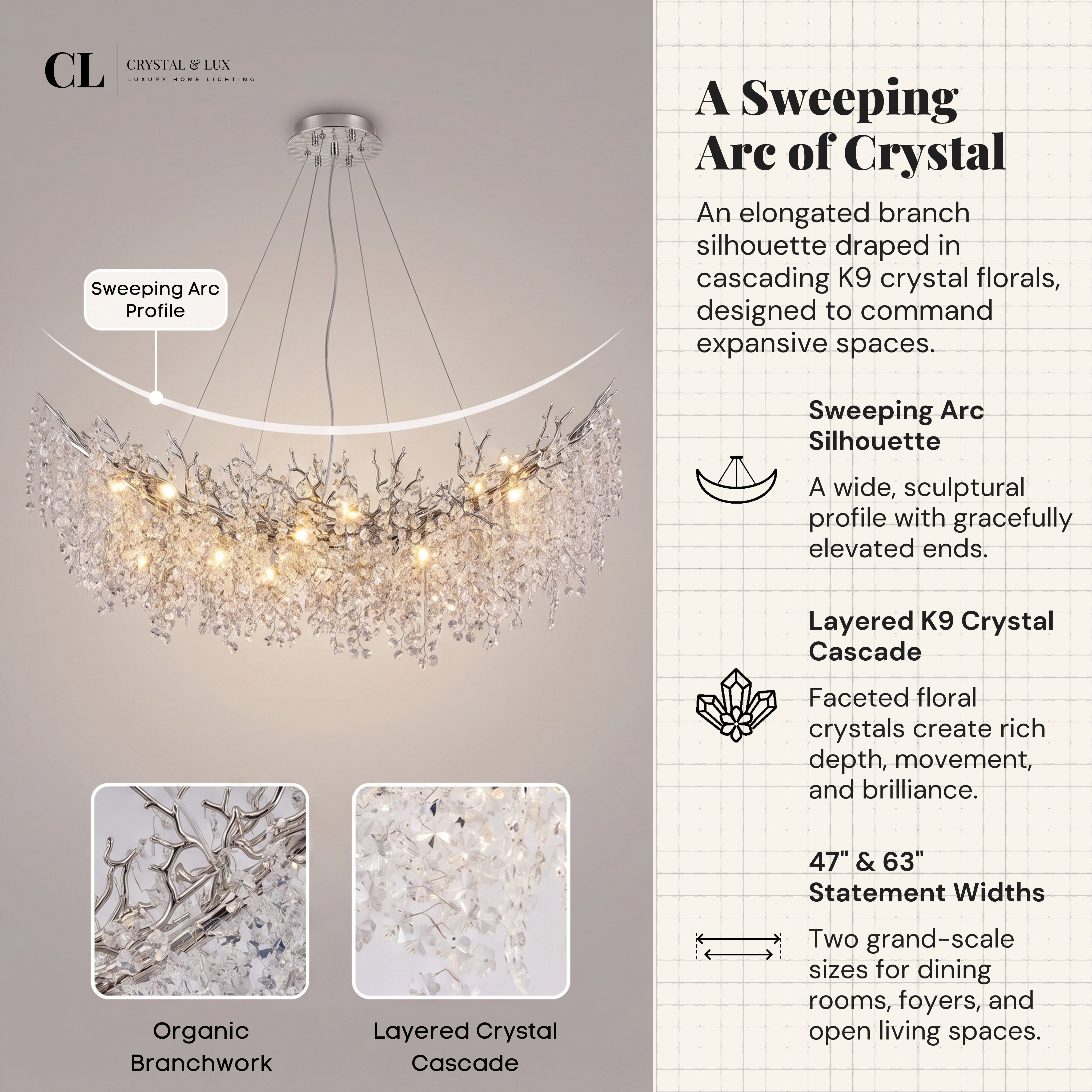The Royal Crowned Branch Chandelier - Silver