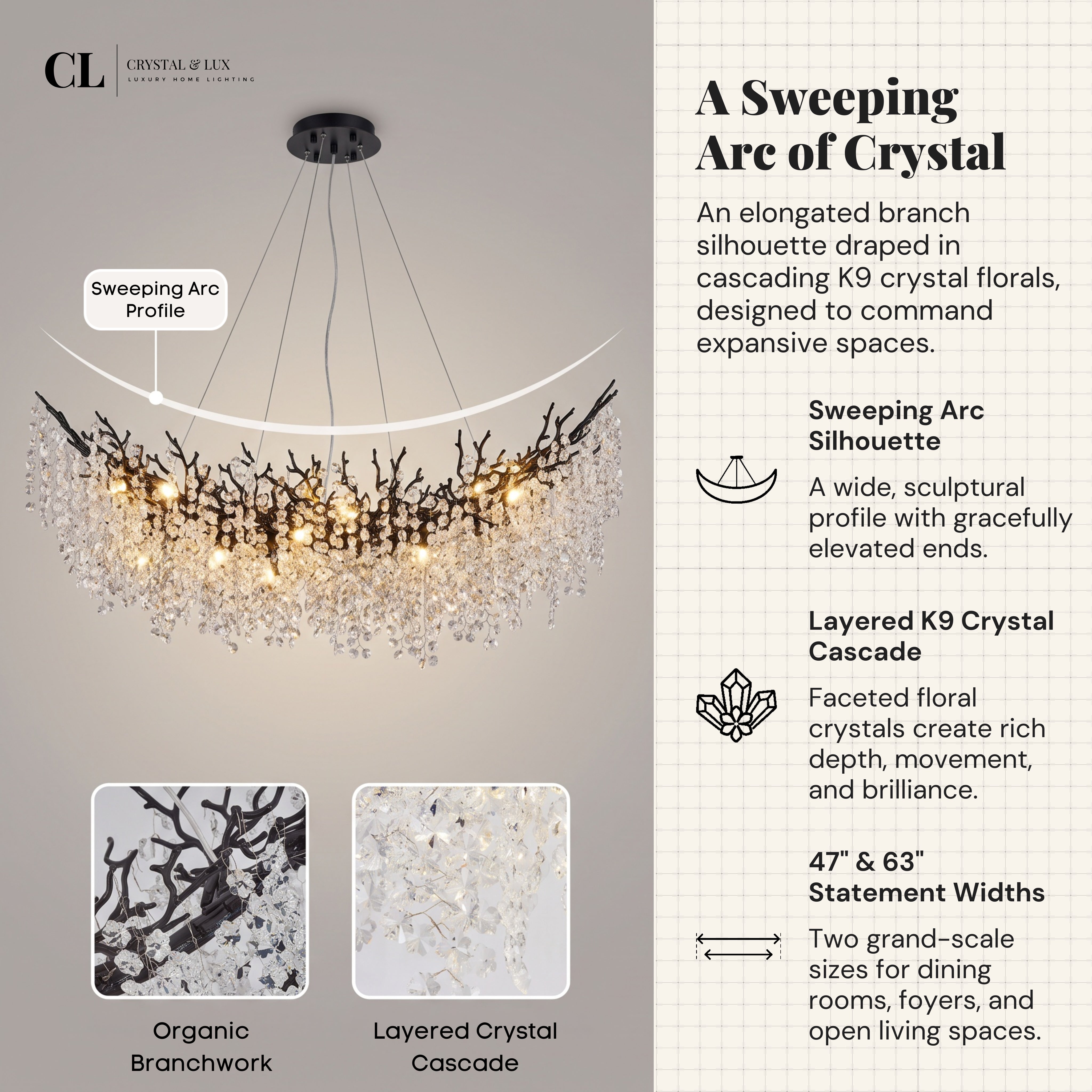 The Royal Crowned Branch Chandelier - Black