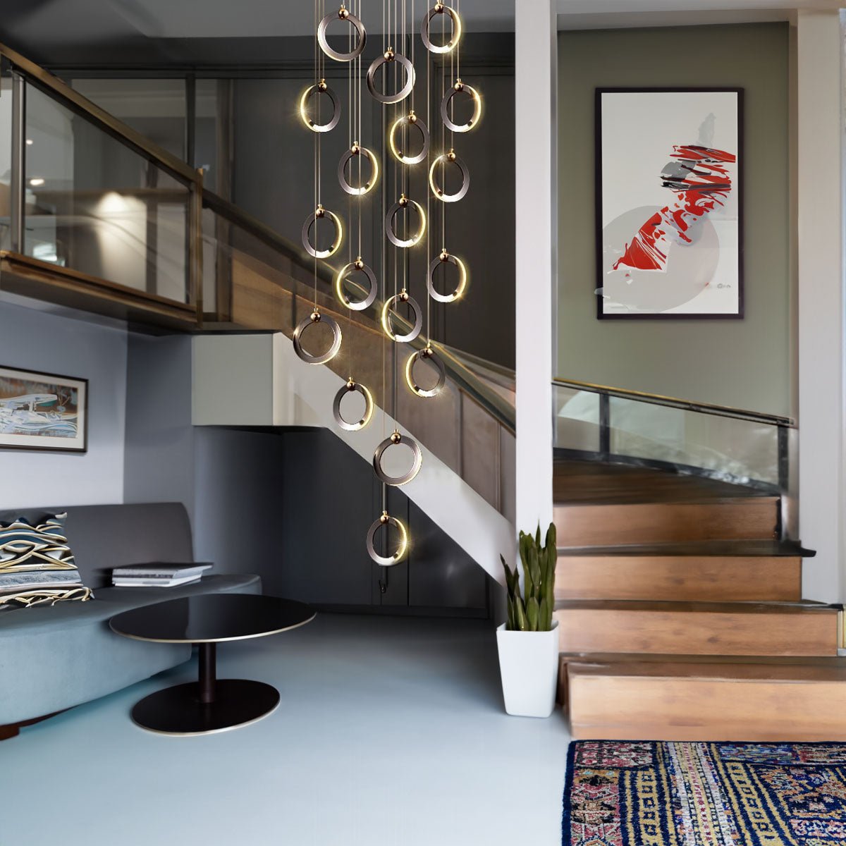Luxury Multi-Ring Staircase Chandelier - Chandelier - Crystal & Lux