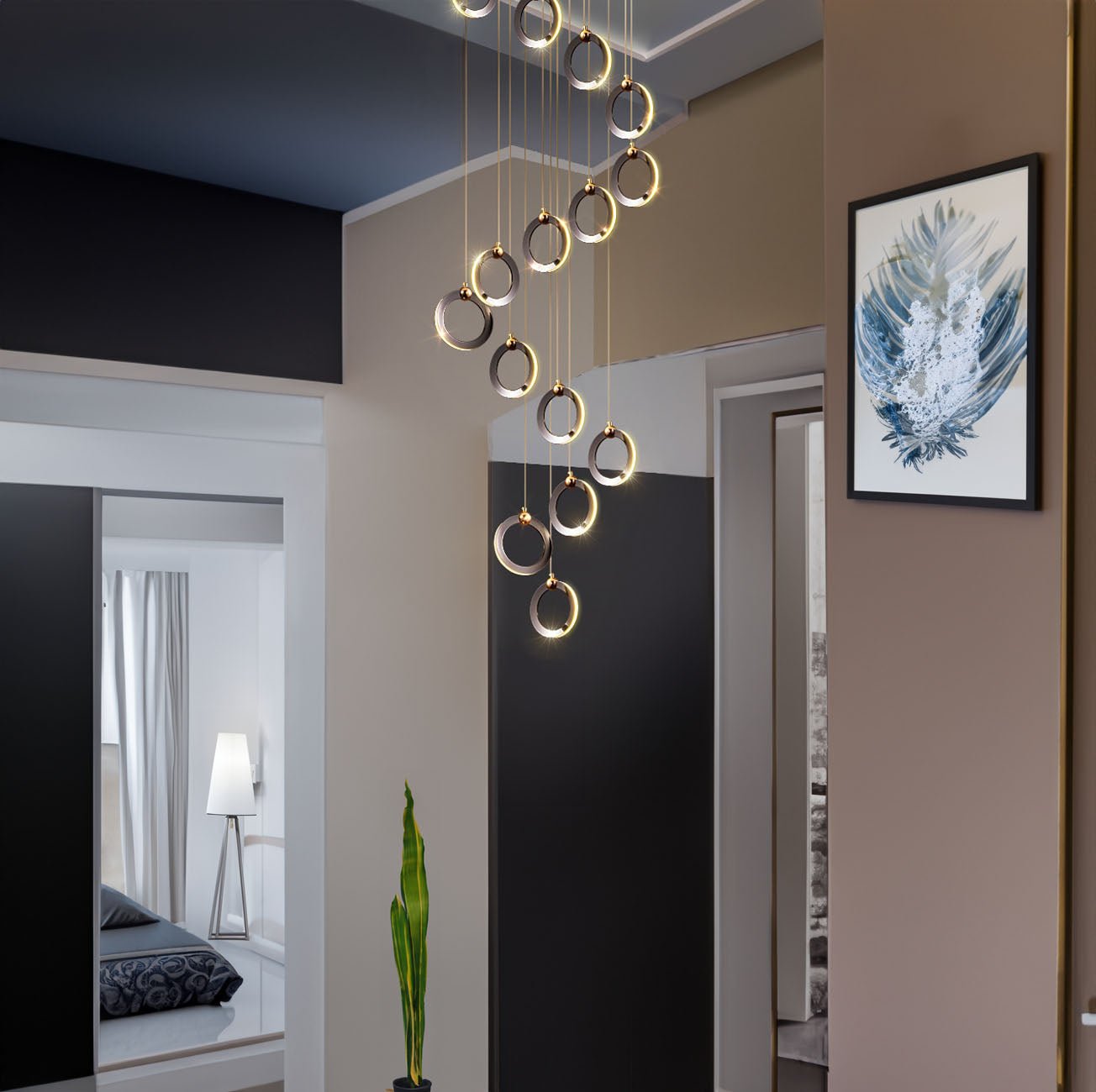 Luxury Multi-Ring Staircase Chandelier - Chandelier - Crystal & Lux