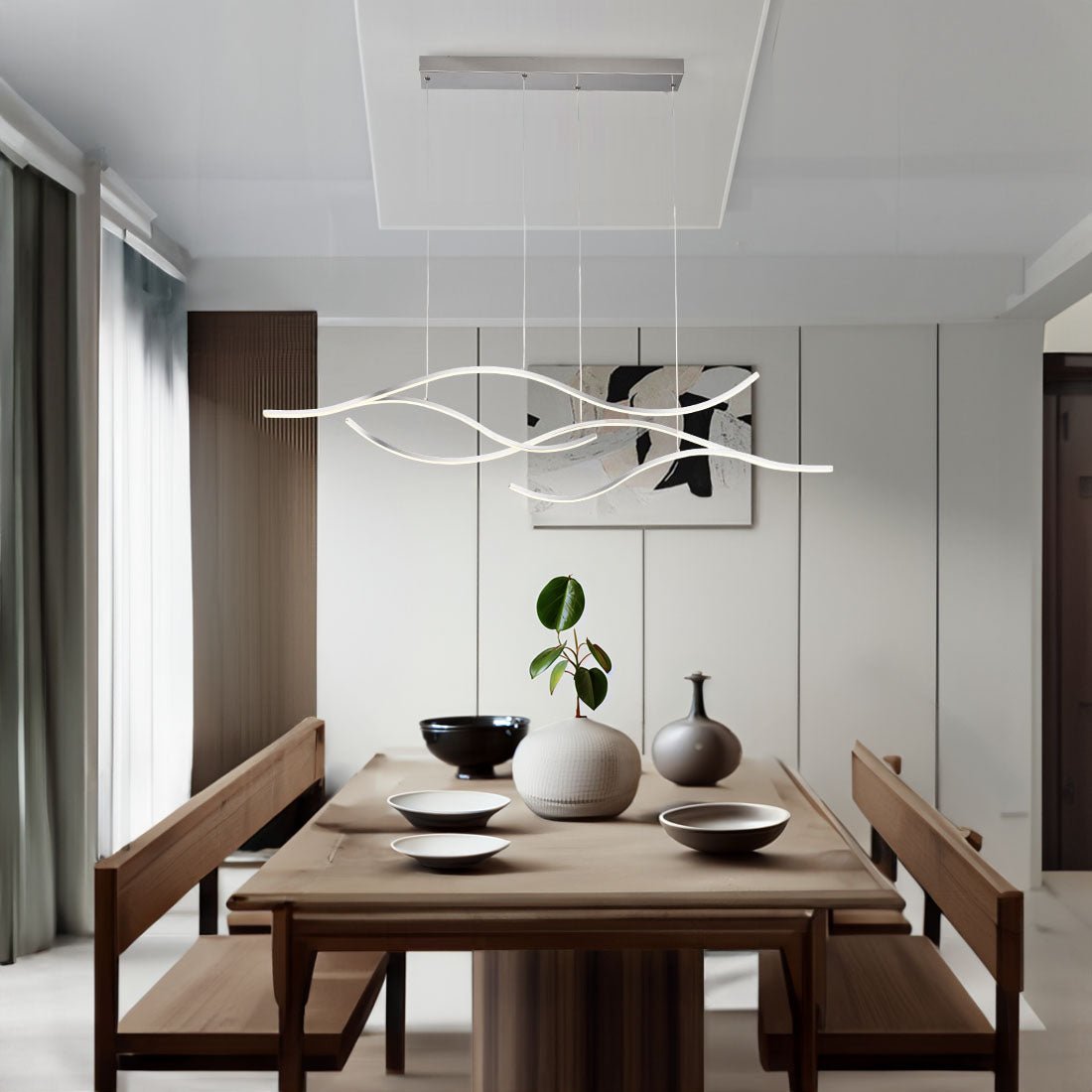 Modern Hanging LED Wave Chandelier Pendant Light – Crystal & Lux