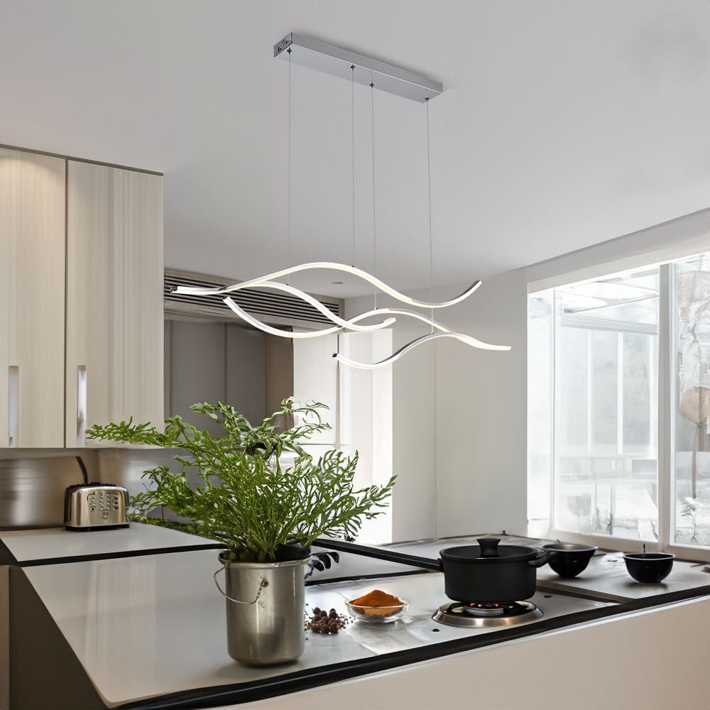 Modern Hanging LED Wave Chandelier Pendant Light – Crystal & Lux