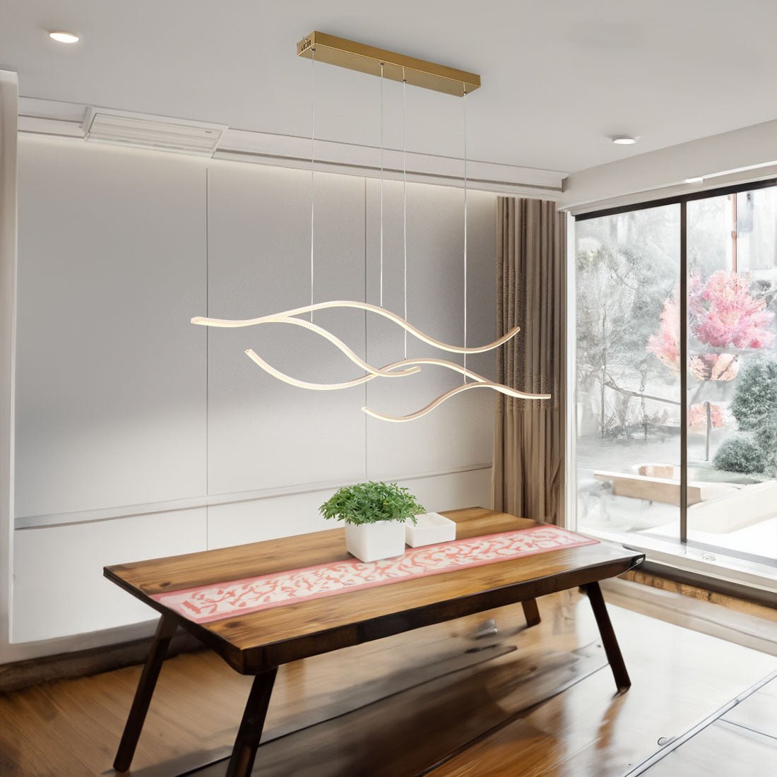Modern Hanging LED Wave Chandelier Pendant Light – Crystal & Lux