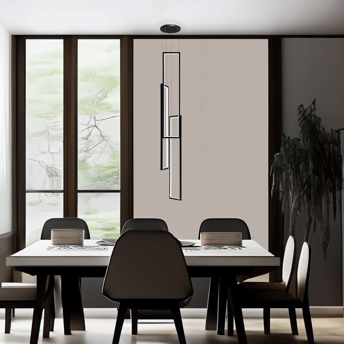Modern Rectangle Frame Hanging LED Staircase Chandelier - Chandelier - Crystal & Lux
