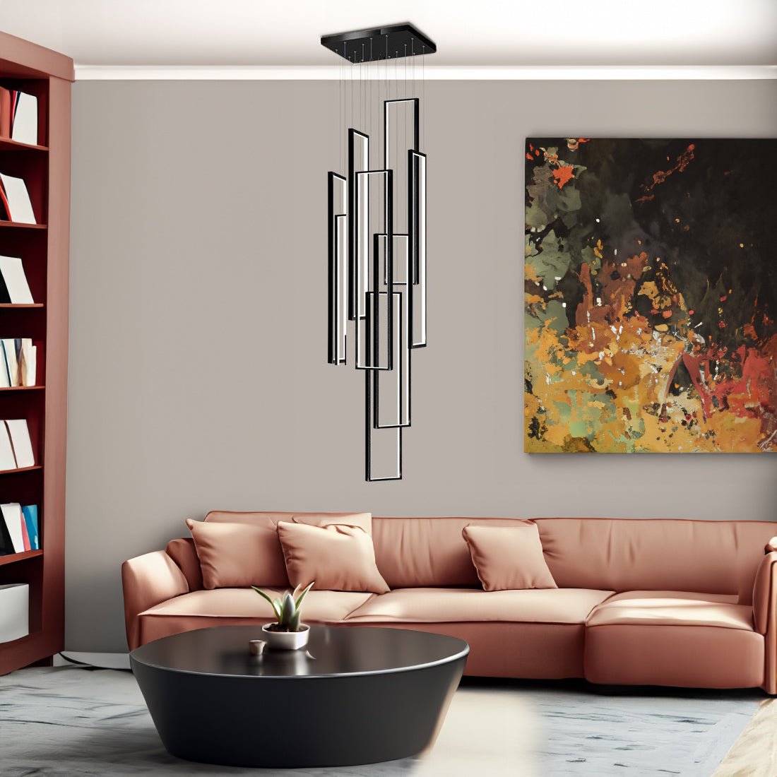 Modern Rectangle Frame Hanging LED Staircase Chandelier - Chandelier - Crystal & Lux