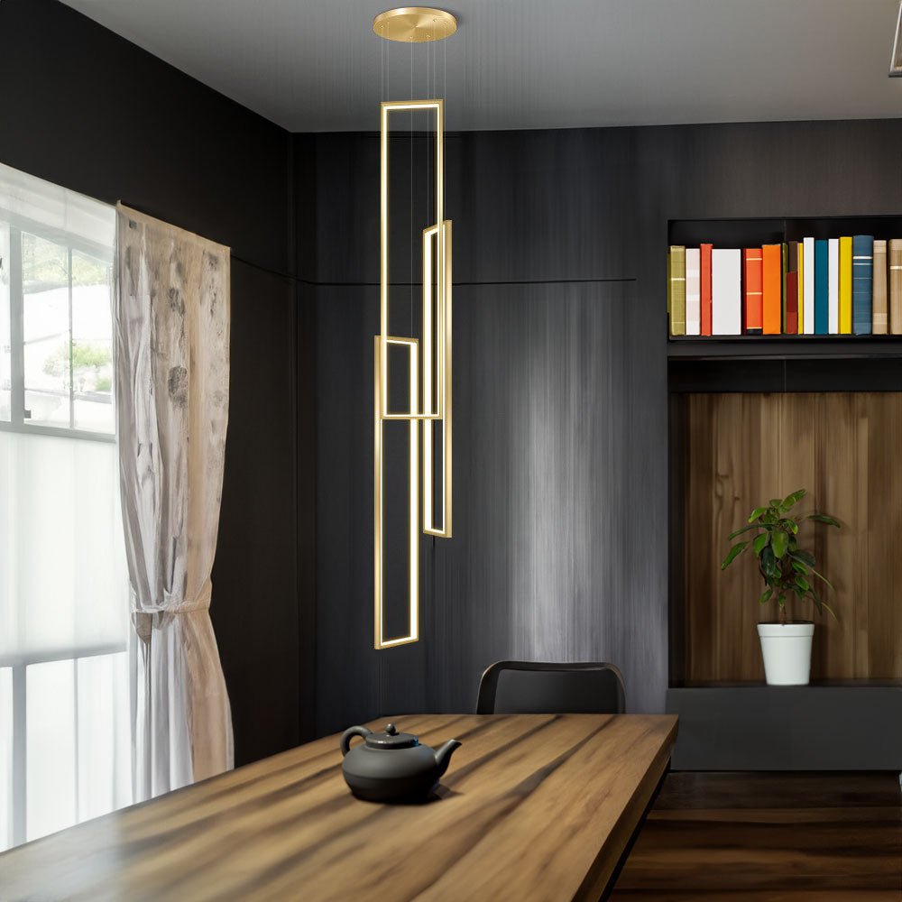 Modern Rectangle Frame Hanging LED Staircase Chandelier - Chandelier - Crystal & Lux