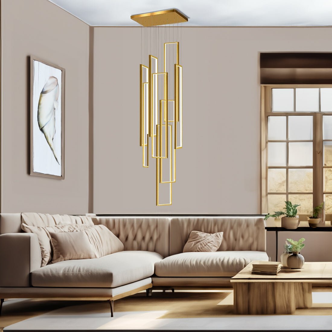 Modern Rectangle Frame Hanging LED Staircase Chandelier - Chandelier - Crystal & Lux